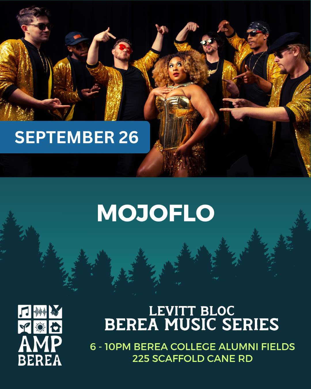 MojoFlo is a funk and soul band from Columbus, Ohio. They're powered by feel-good grooves and positive vibes, with a genre-spanning sound that pulls from jazz, blues, hip-hop, and reggae. Fronted by longtime singer Amber Knicole, the band has built a