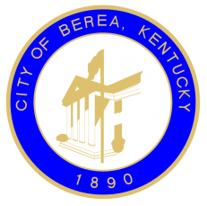 Seal of the City of Berea, Kentucky, featuring a gold sculpture of a limestone quarry, encircled by a blue band with the city name and founding year 1890.