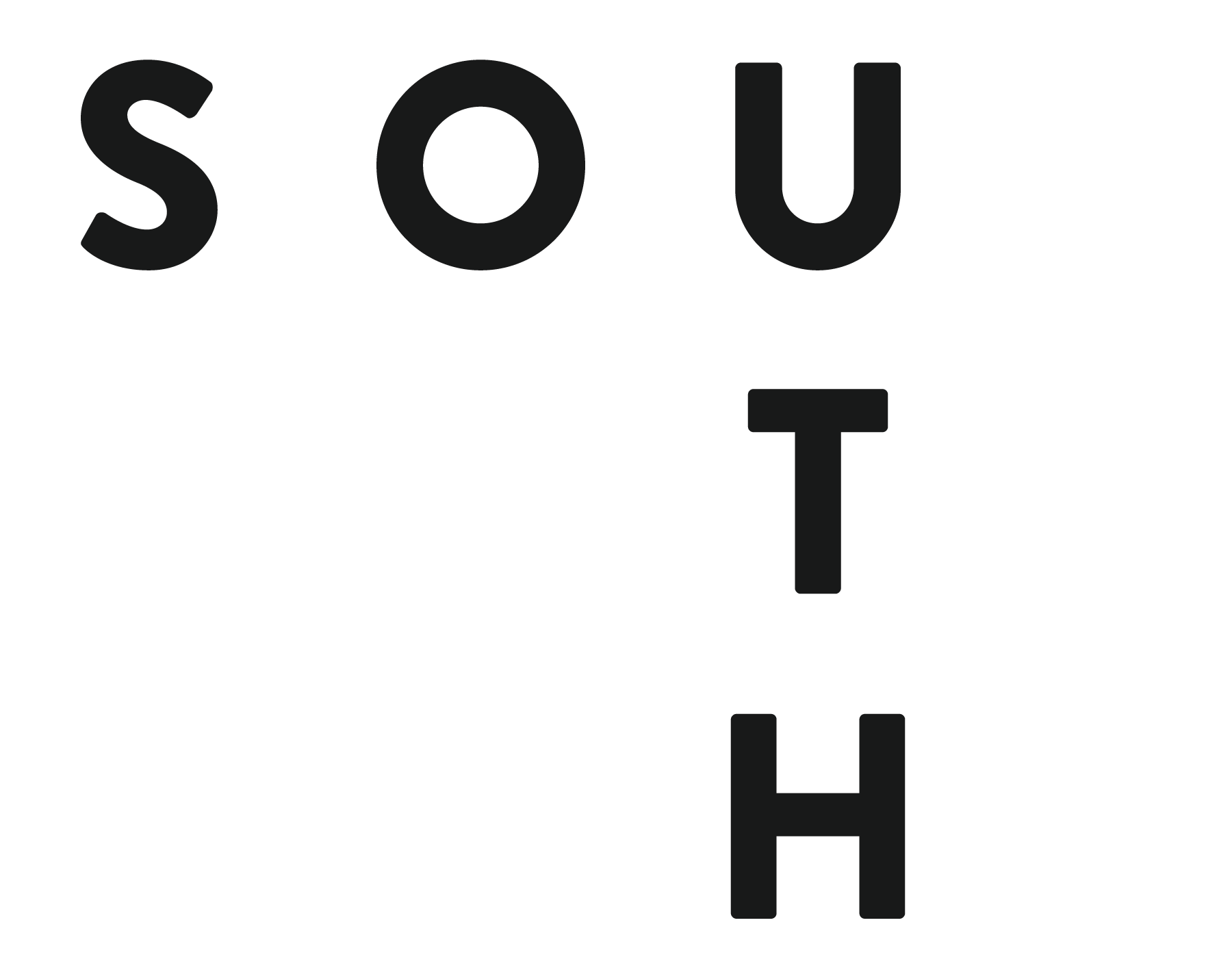 The text 'SOUTH ARTS' with 'SOUTH' in dark gray and 'ARTS' in white, arranged in a staggered pattern on a black background.