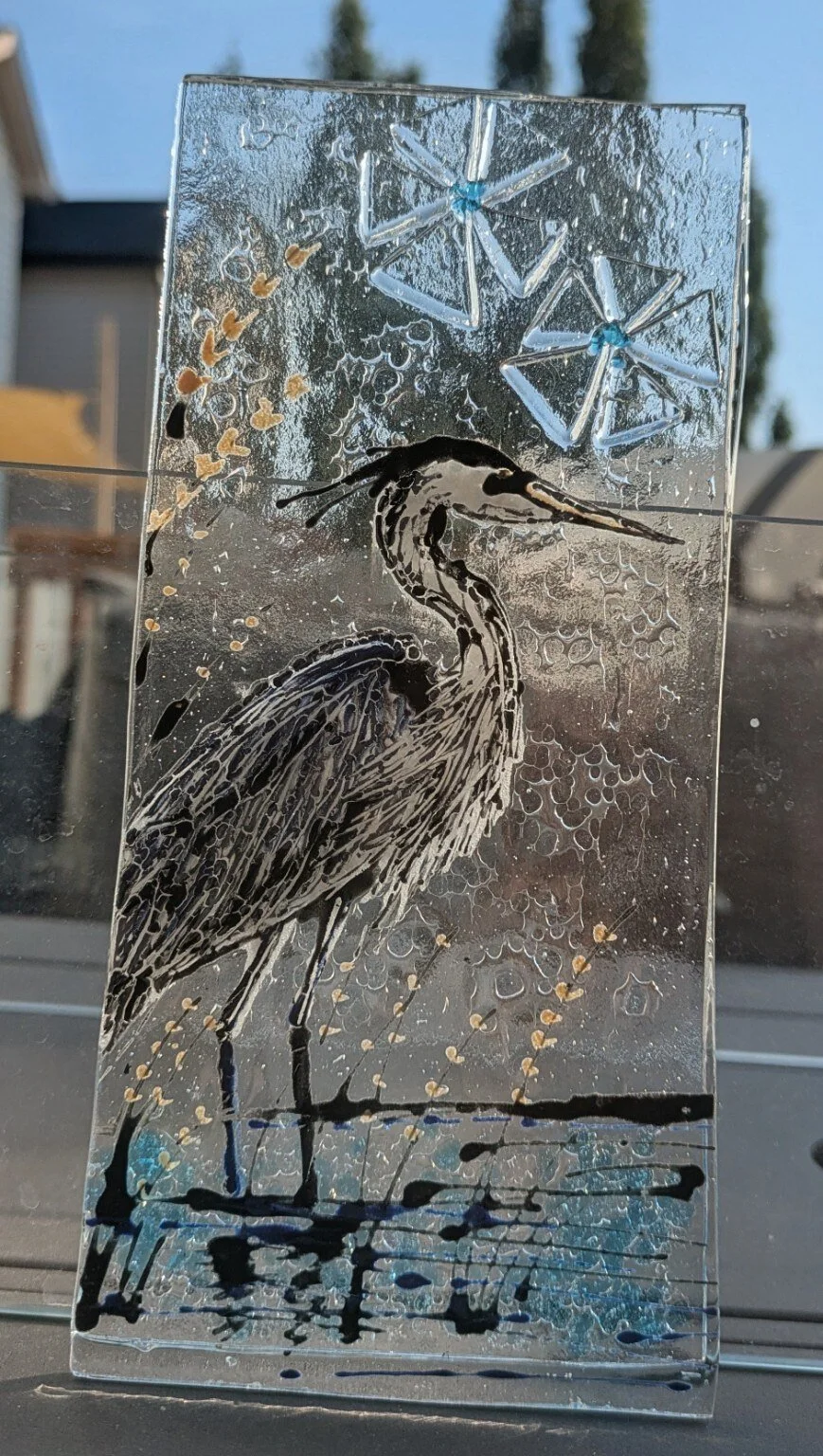 Stillness Takes Wing — Original Fused Glass Art