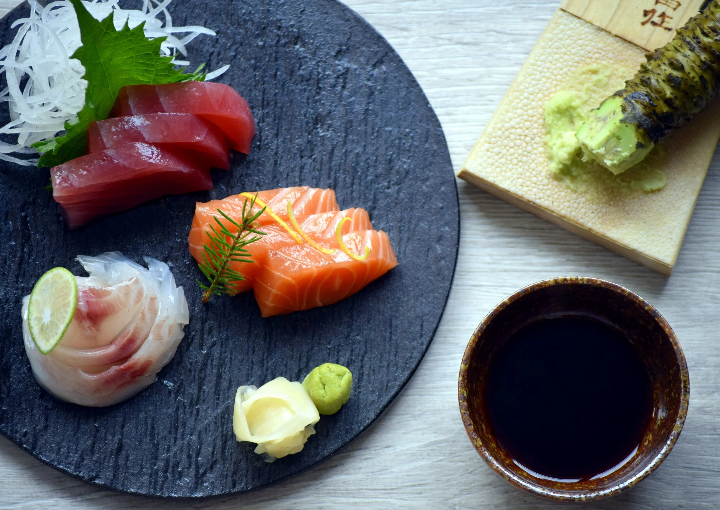 Traditional sashimi plating arrangement by Chef Joe Kimura