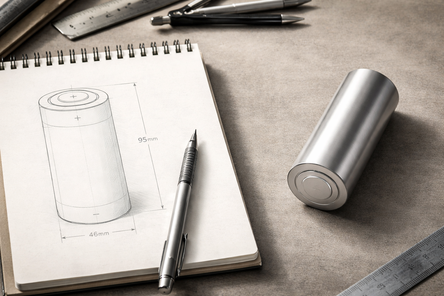 Custom cylindrical battery cell development—from concept sketches to mass-produced cells