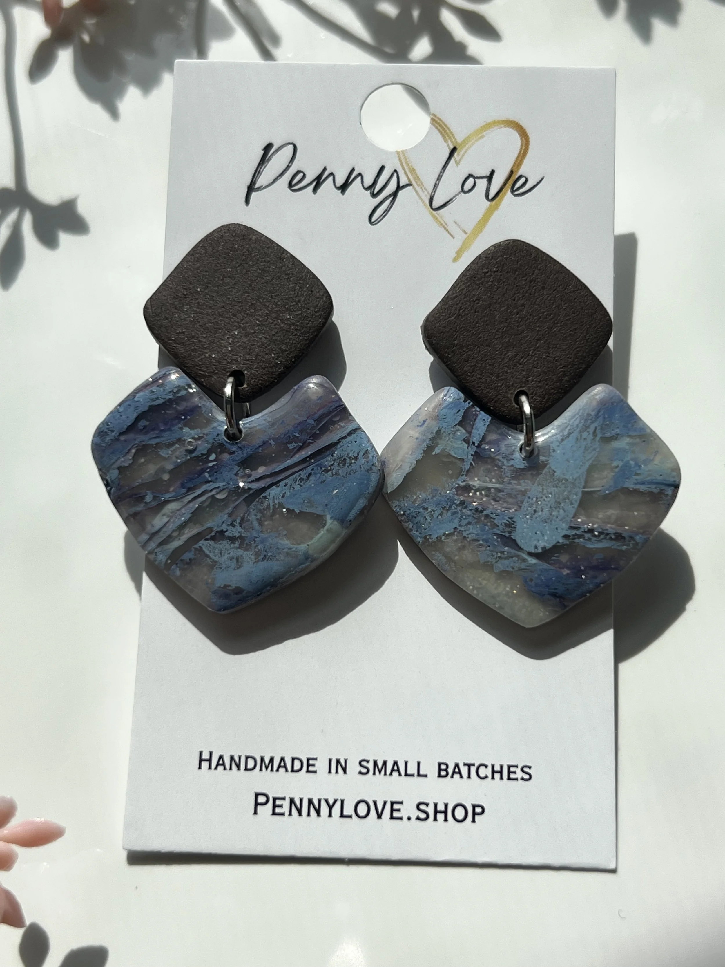 Ocean Agate Double Square Stud Earrings