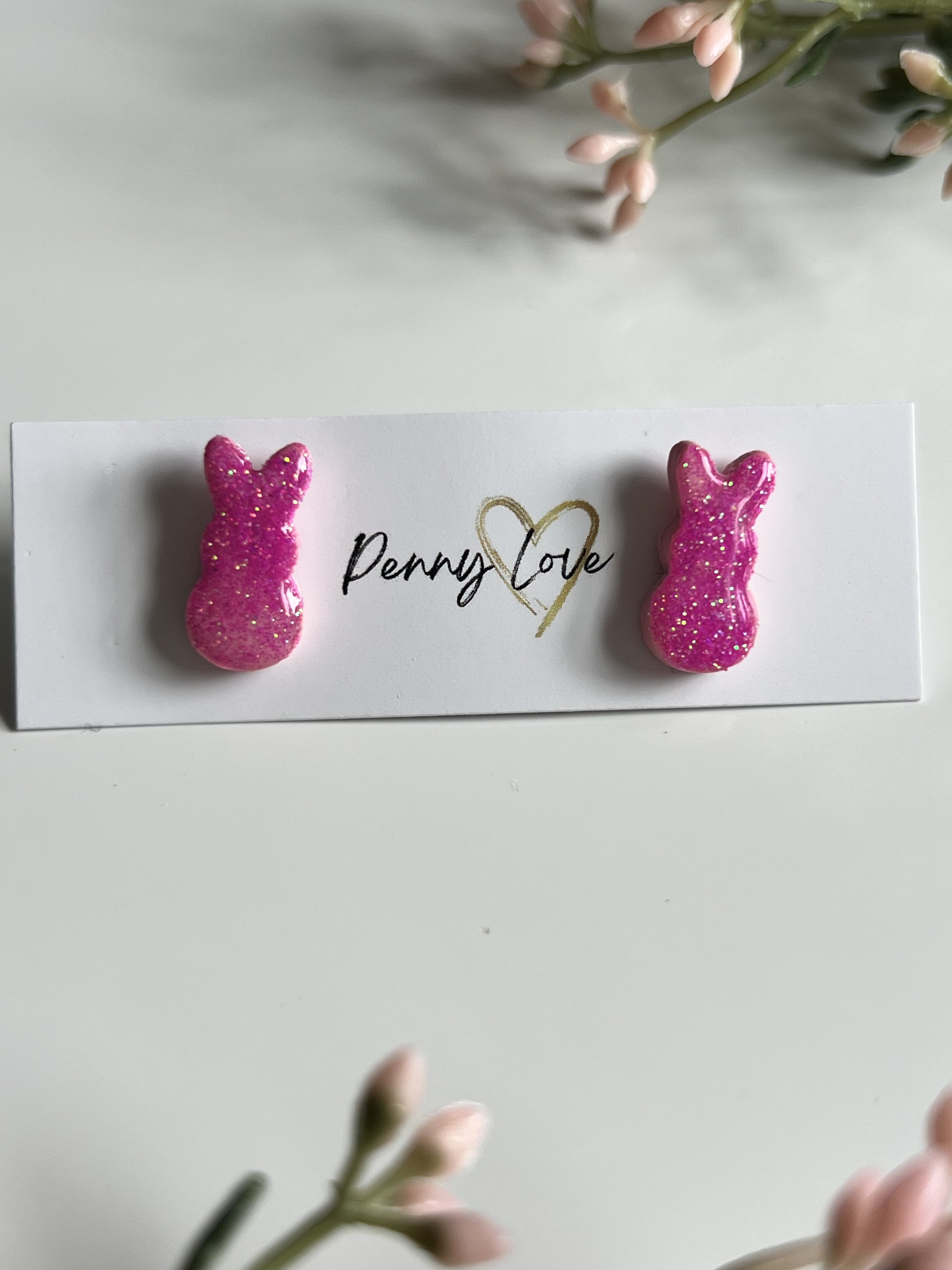 Pink Sparkle Peeps Studs