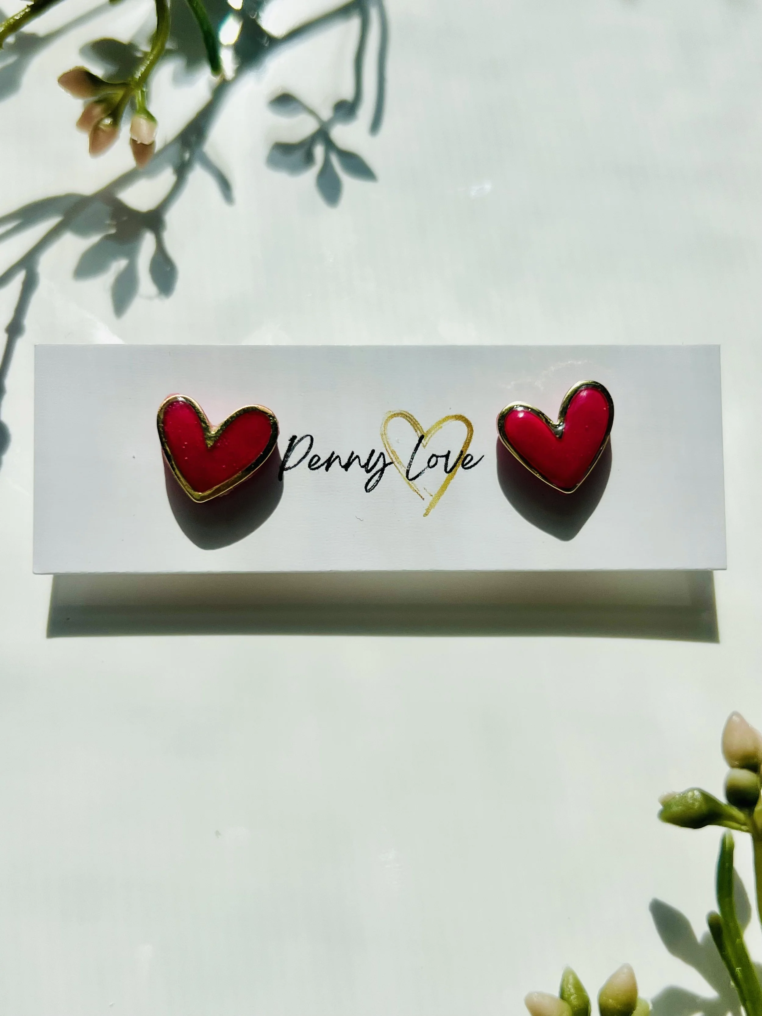 Magenta & Gold Heart Studs