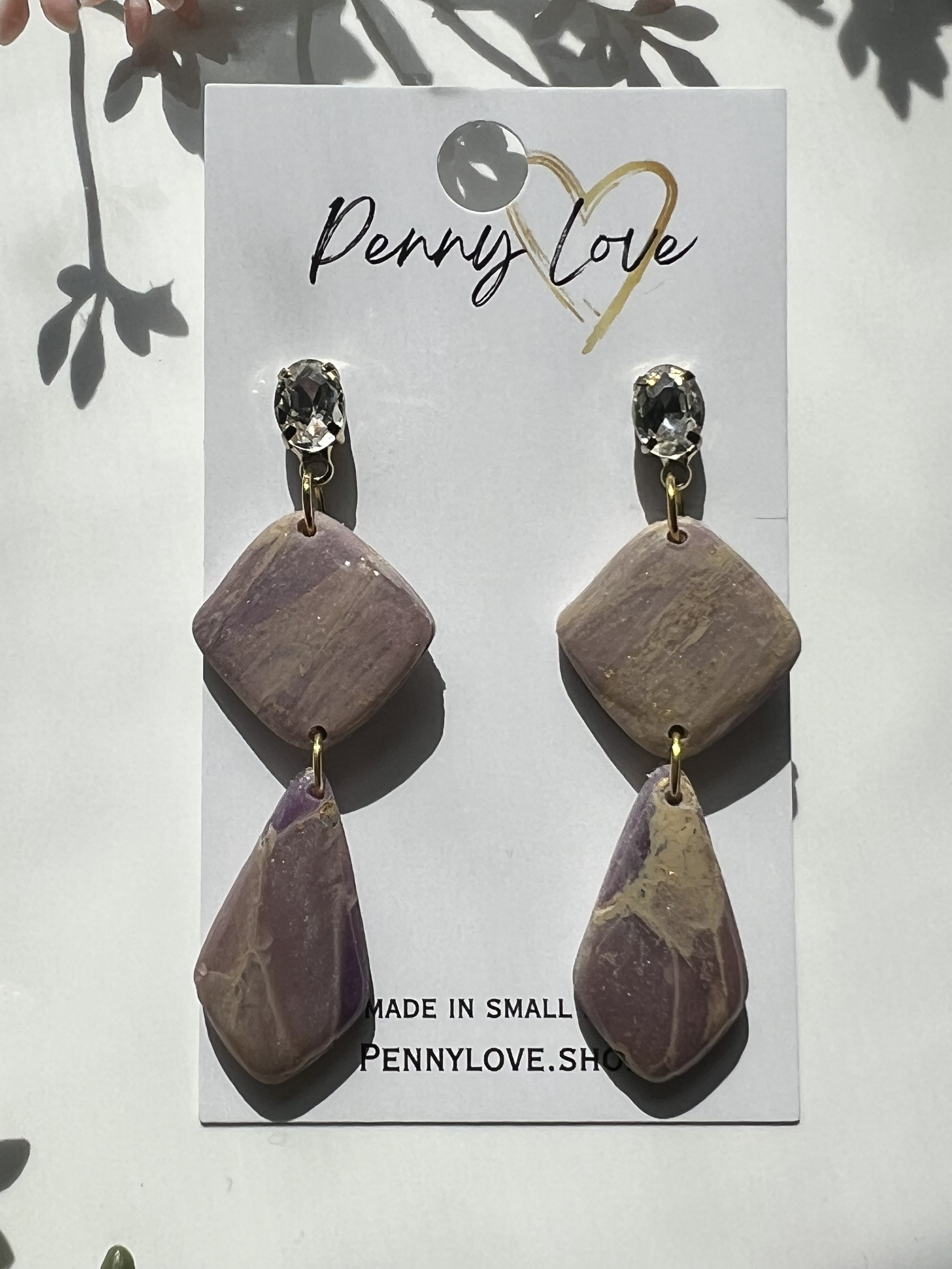 Plum & Gold Crystal Stud Double Drop Earrings