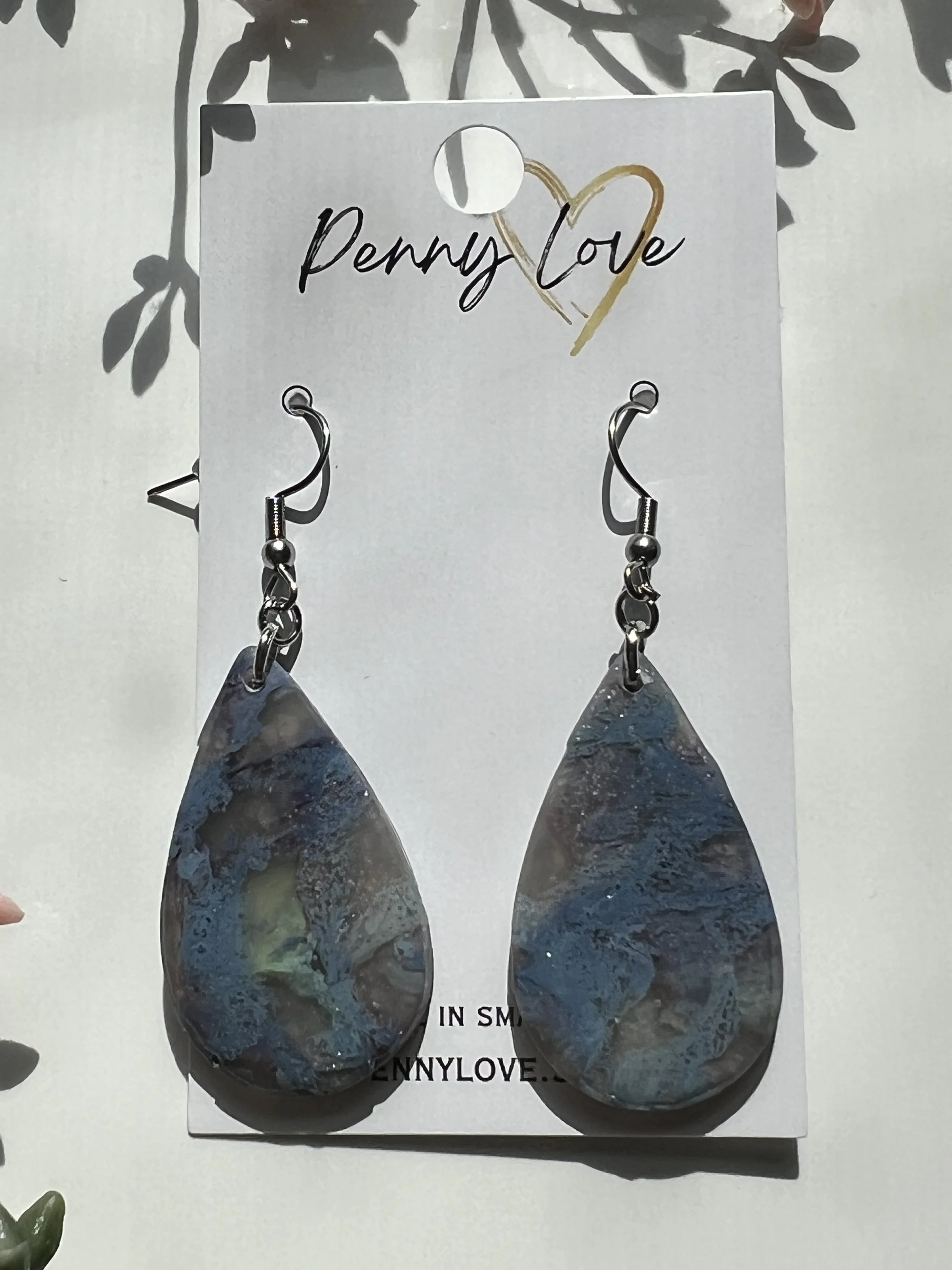 Ocean Agate Teardrop Dangle Earrings