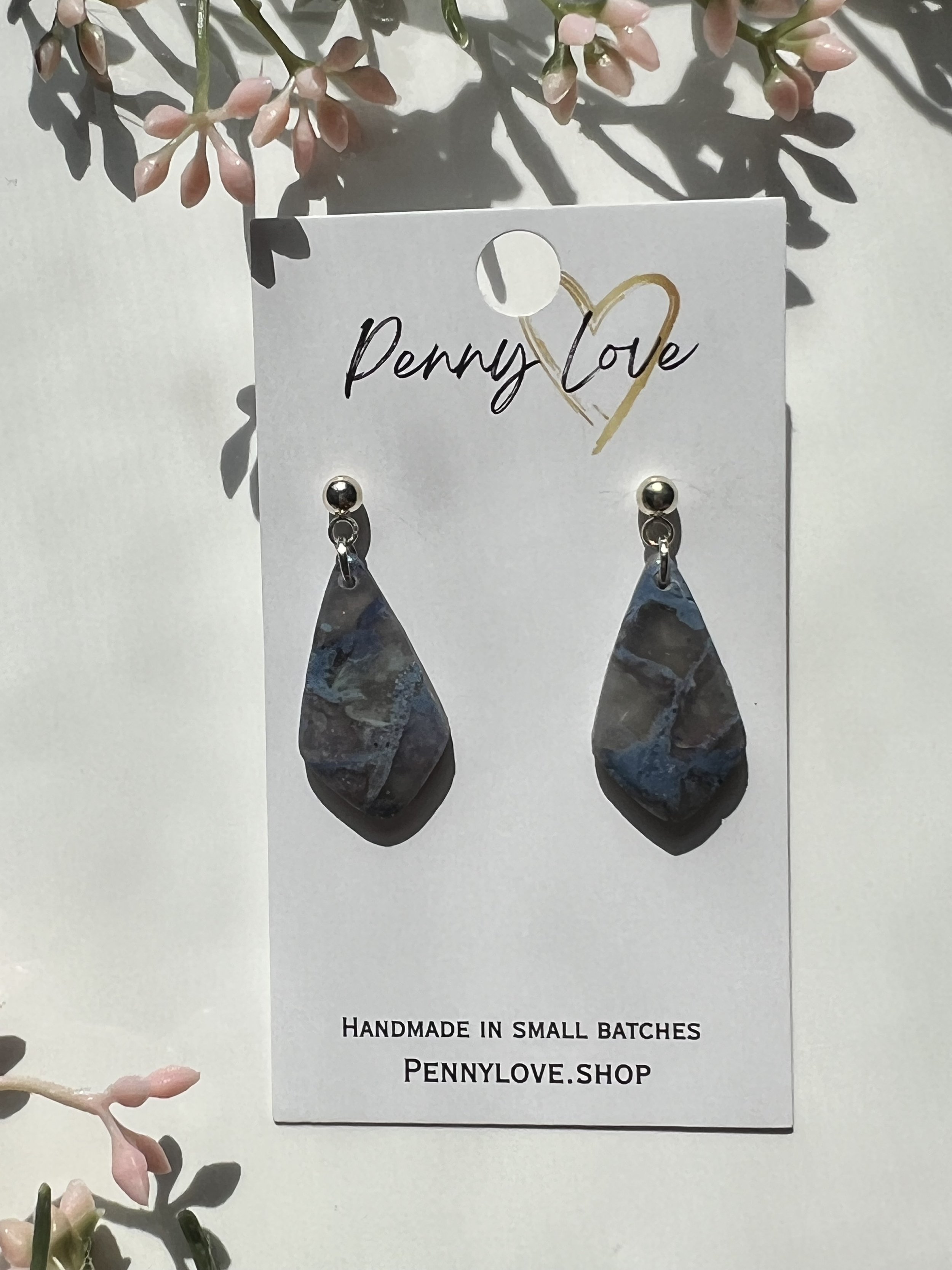 Ocean Agate Teardrop Ball Stud Drop Earrings