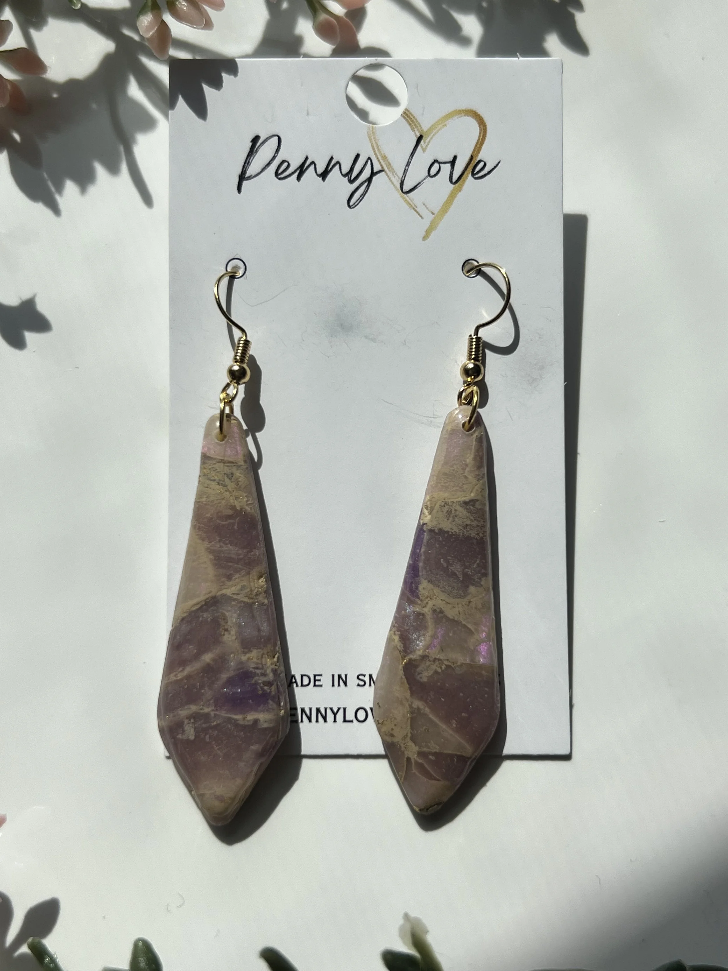 Plum & Gold Marbled Diamond Drop Earrings