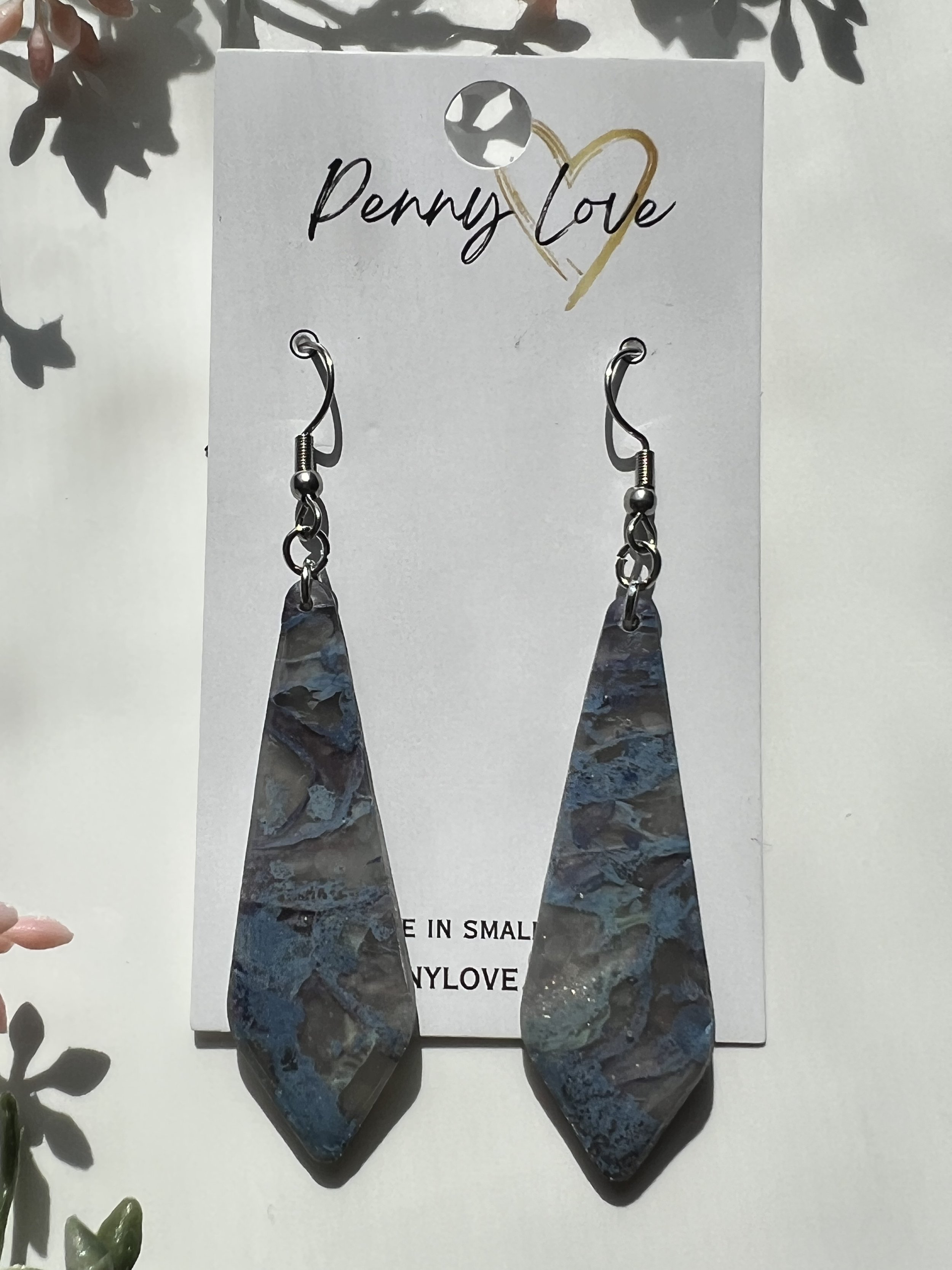 Ocean Agate Long Diamond Drop Earrings