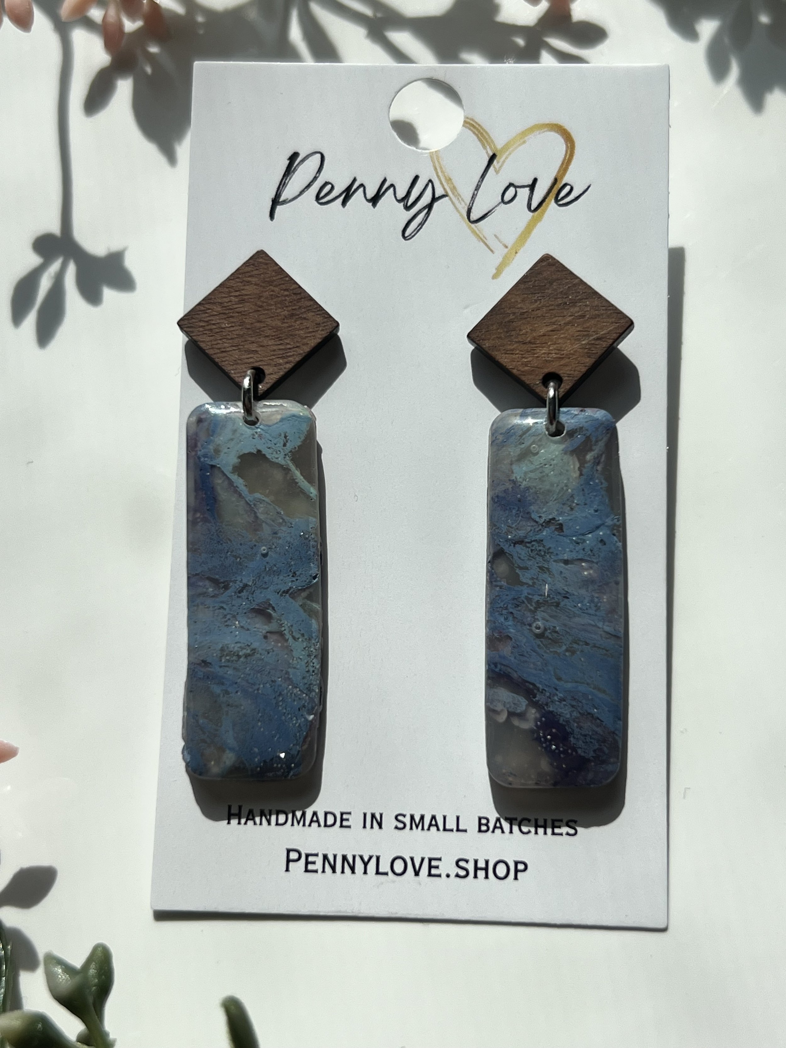 Ocean Agate Wood Diamond Drop Earrings