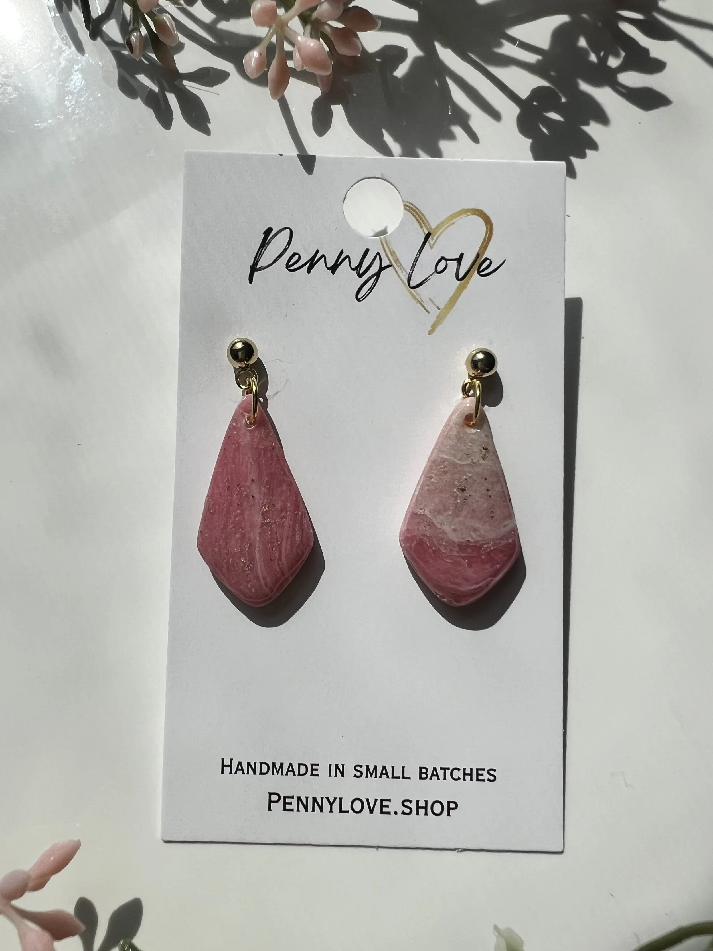 Pink Marble Mini Diamond Ball Stud Drop Earrings