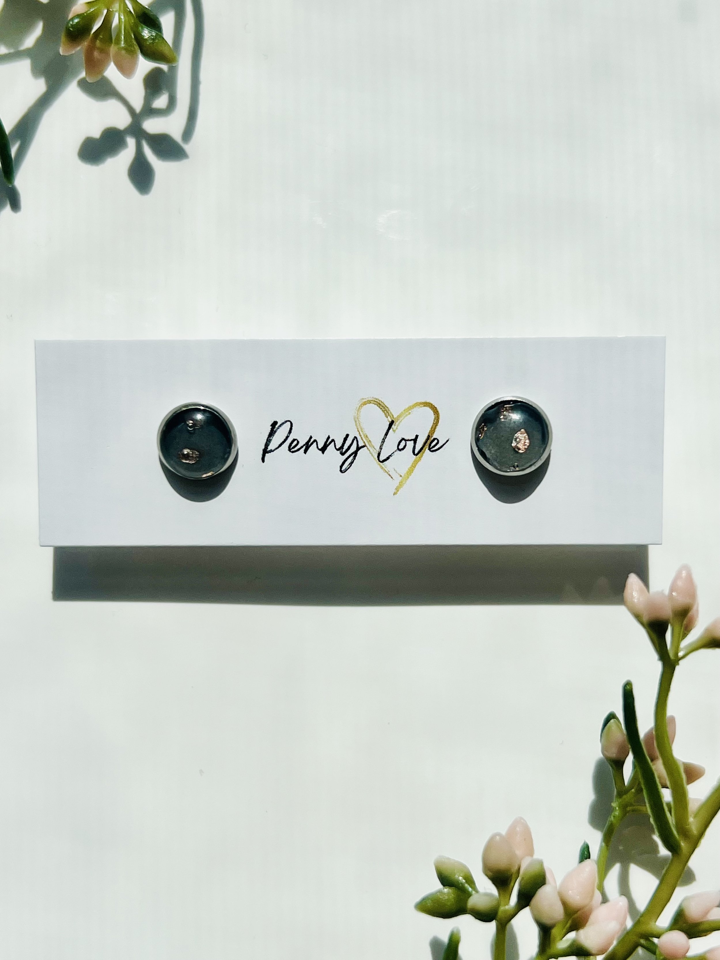 Black & Rose Gold Polka Dot Studs