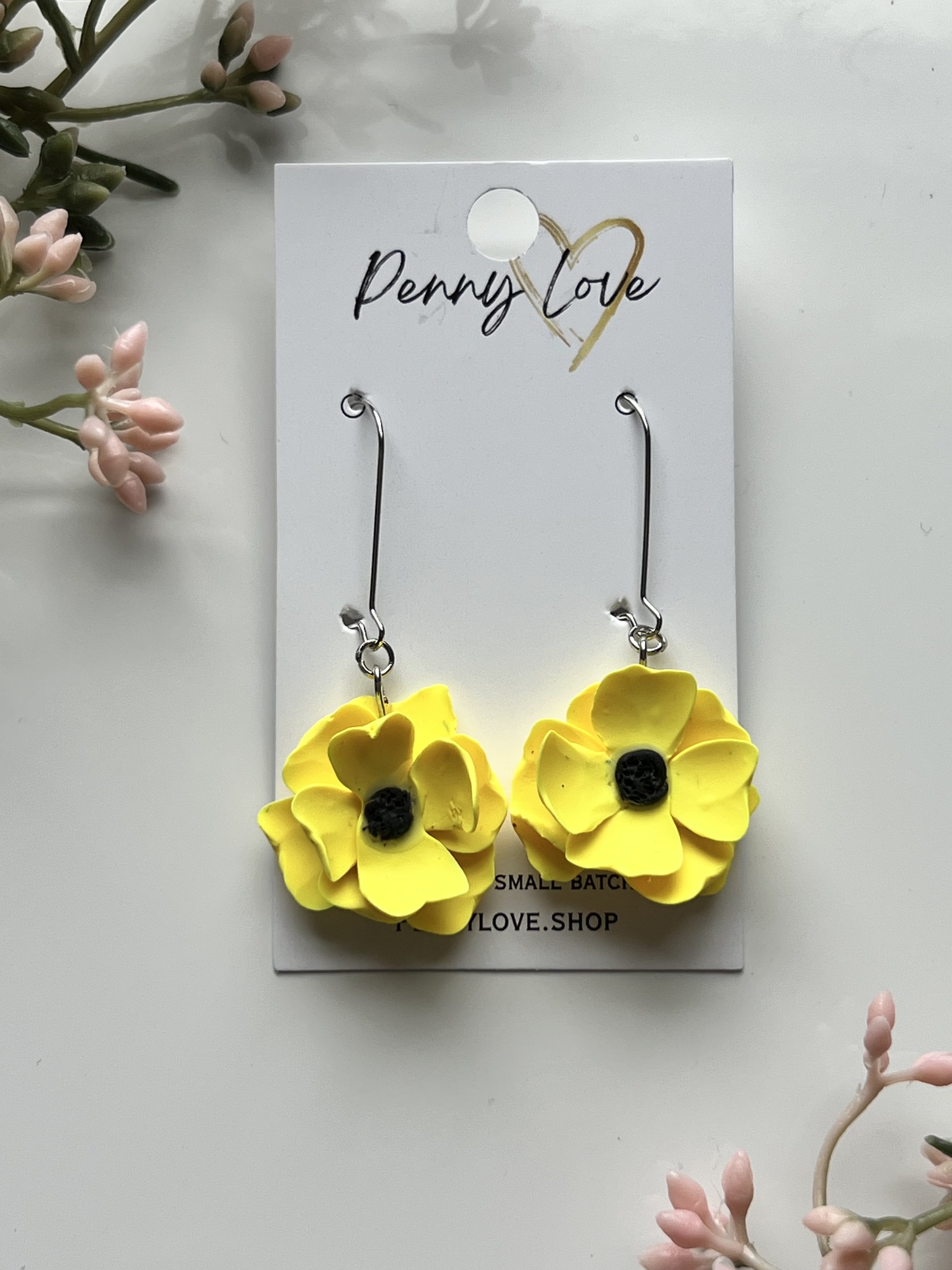 Yellow Poppy Dangle Earrings