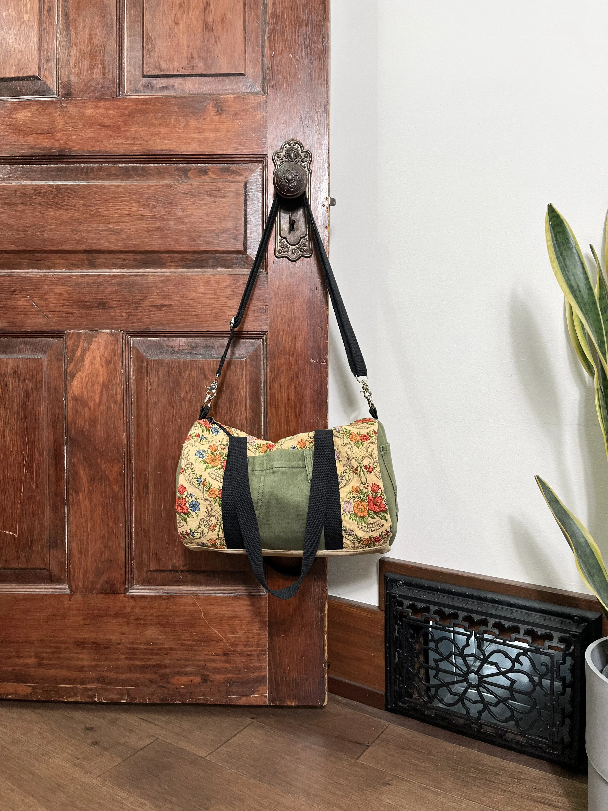 Daily Duffle - Antique Upholstery, Jean Pockets & Linen - Olive Green