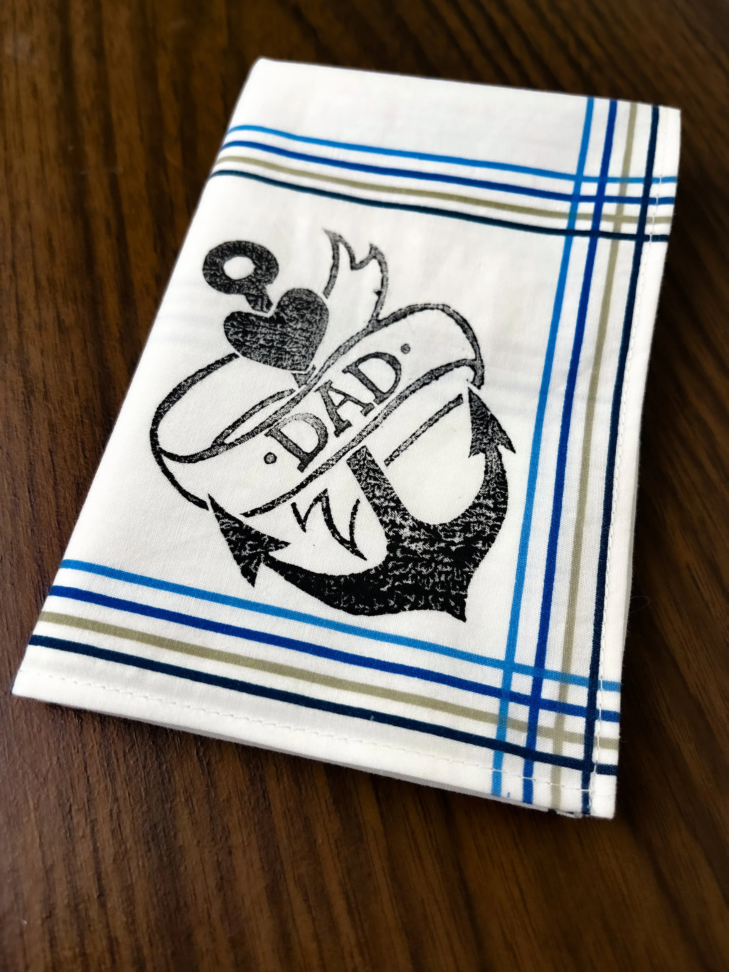 Stamped Cotton Hanky - Retro Anchor Tattoo - Dad, Grampa, Nonno