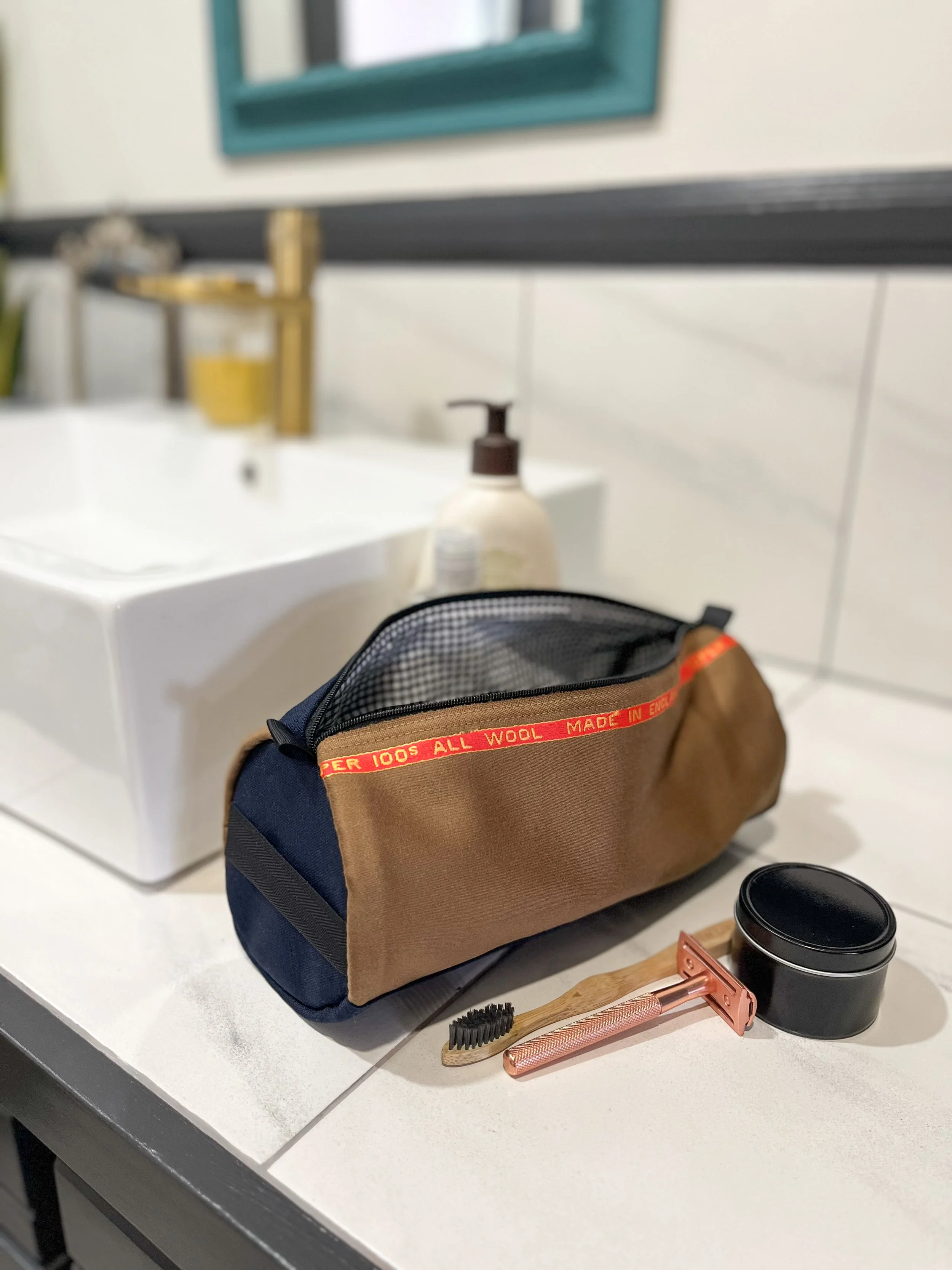 Barrel Bag - Vintage Wool with Selvedge Detail - Coffee & Ink