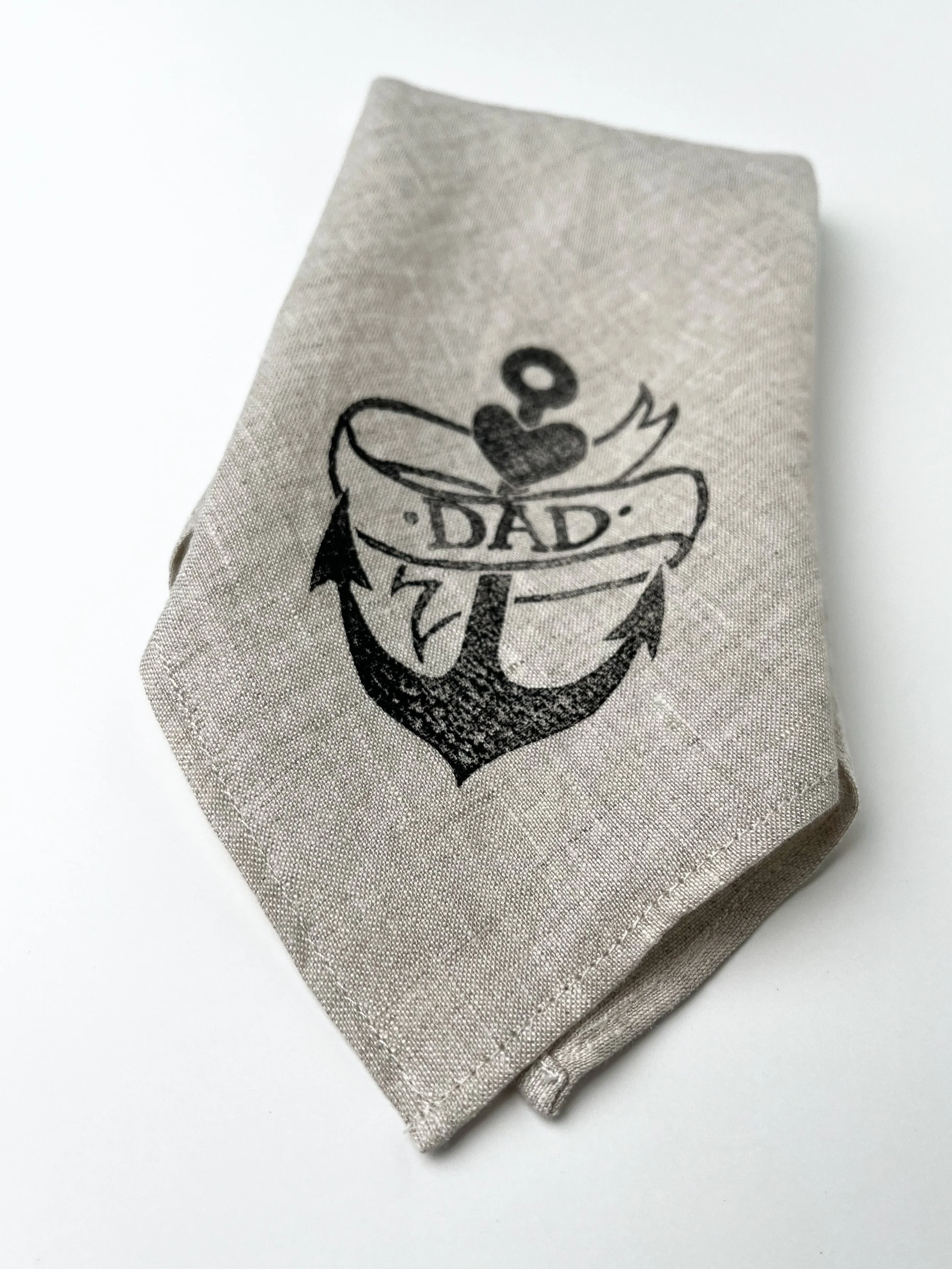 Stamped Linen Hanky - Retro Anchor Tattoo - Choose Banner