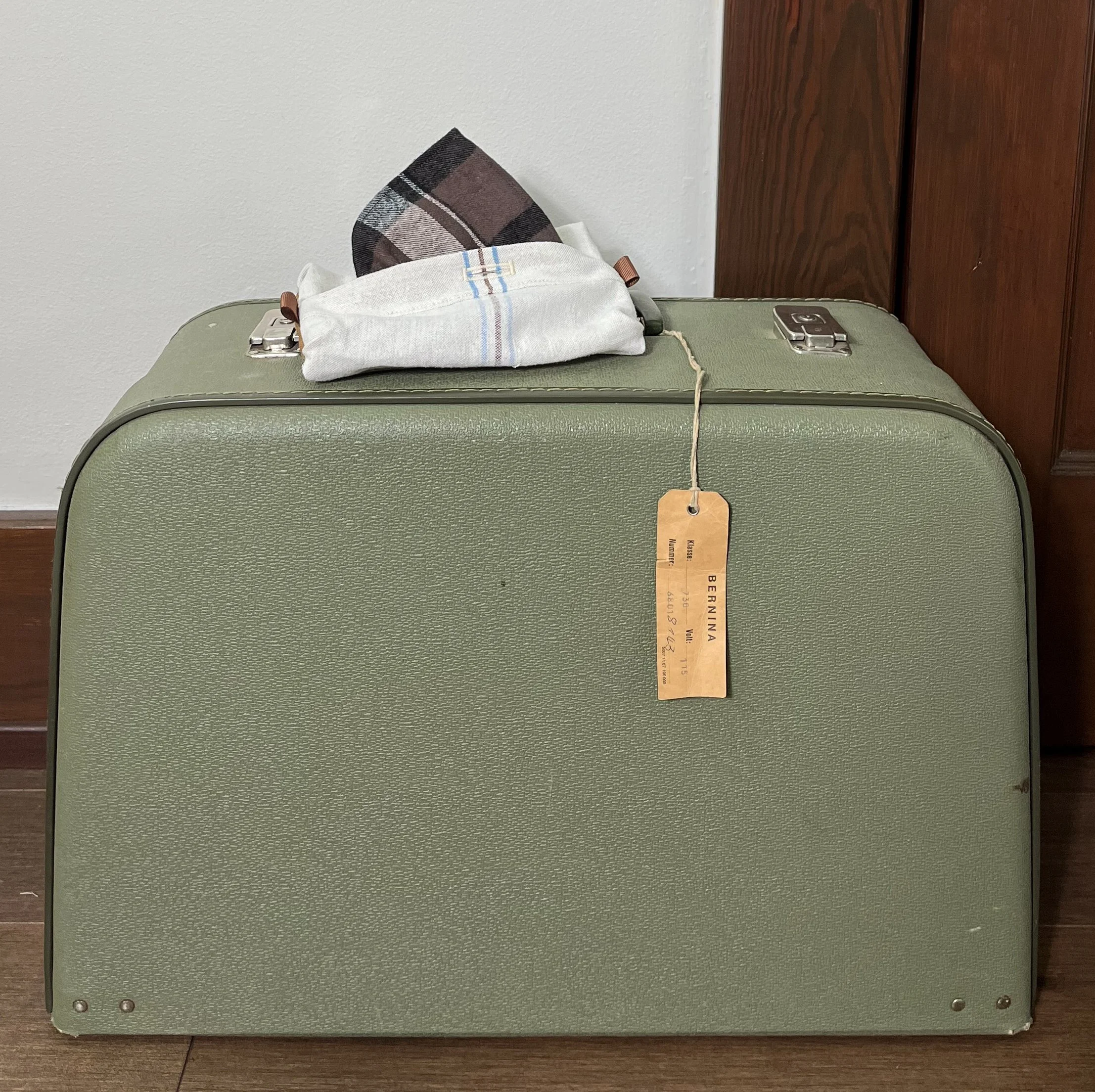 Hanky Pouch - Linen & Plaid with Vintage Button Closure