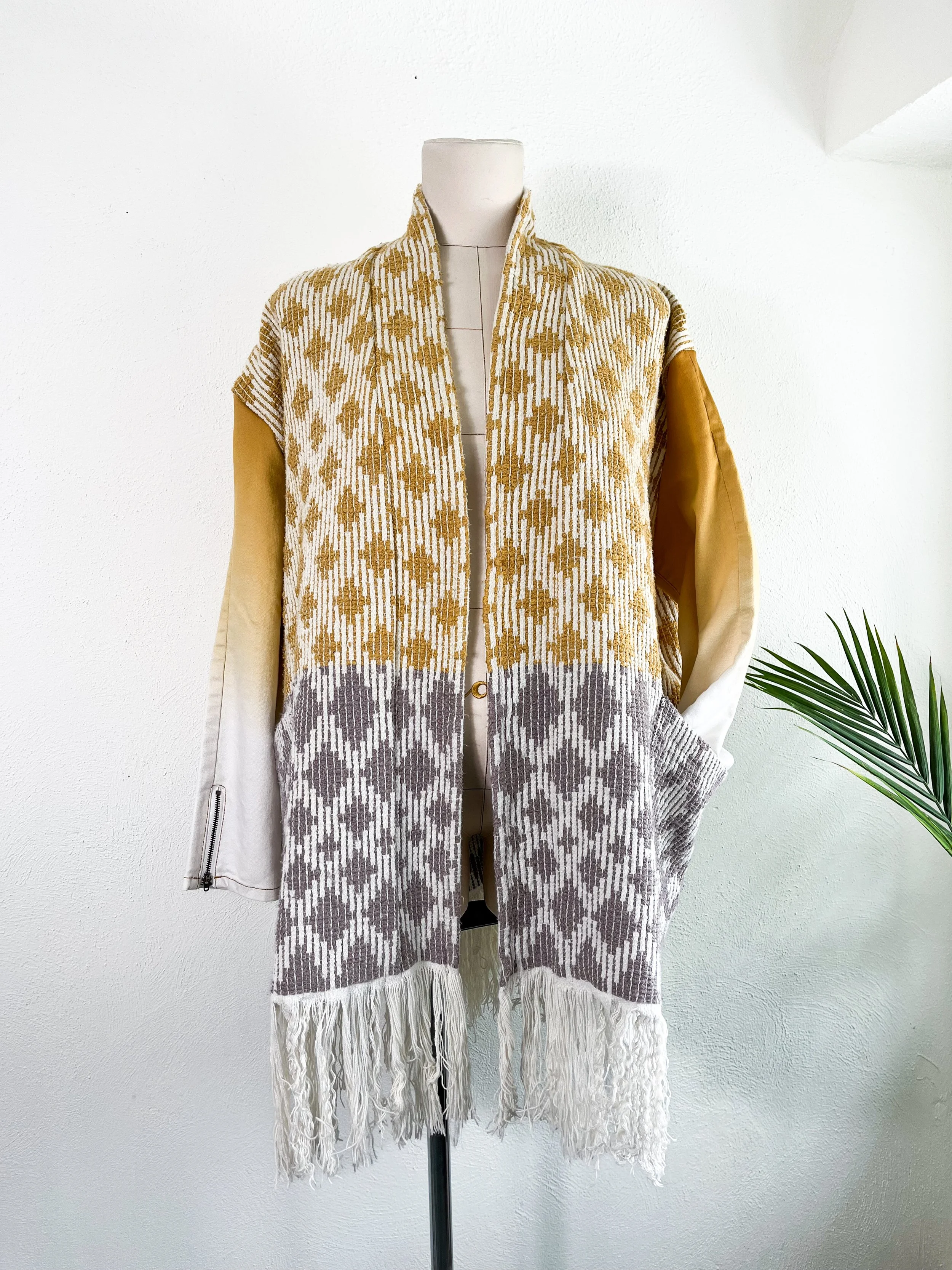 Woven Cotton Kimono Jacket -  Turmeric & Cream - Open size MD-XXL