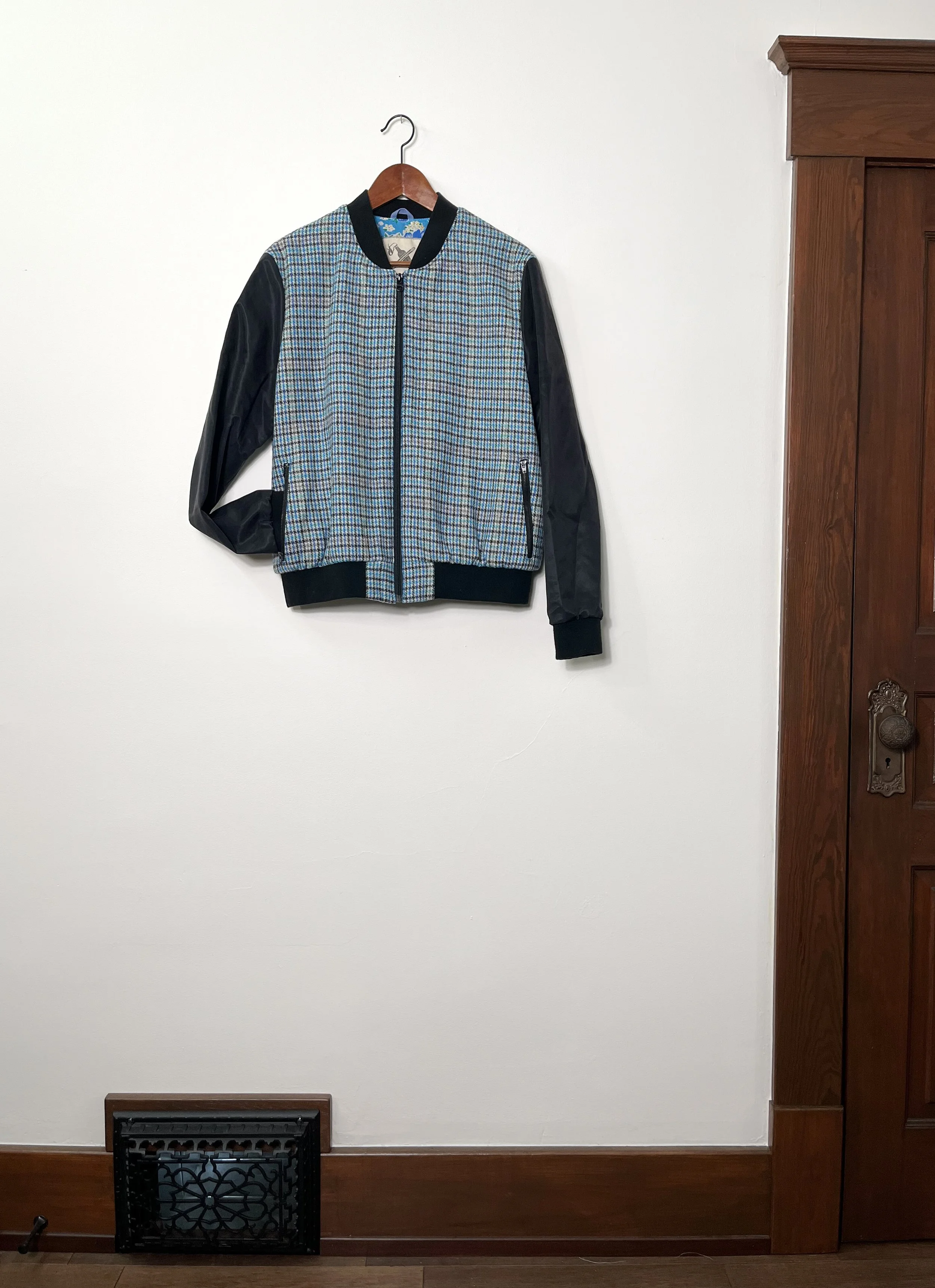 Wool Bomber Jacket - Vintage Plaid Blues - Gender-free M/L