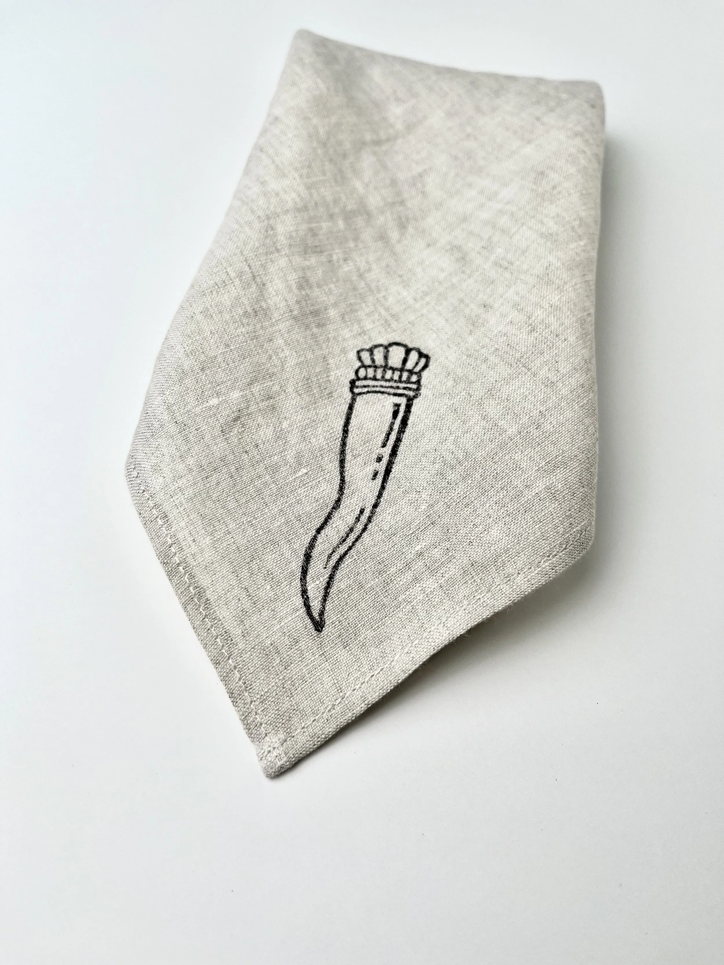 Stamped Linen Hanky - Cornicello - Italian Protection Charm