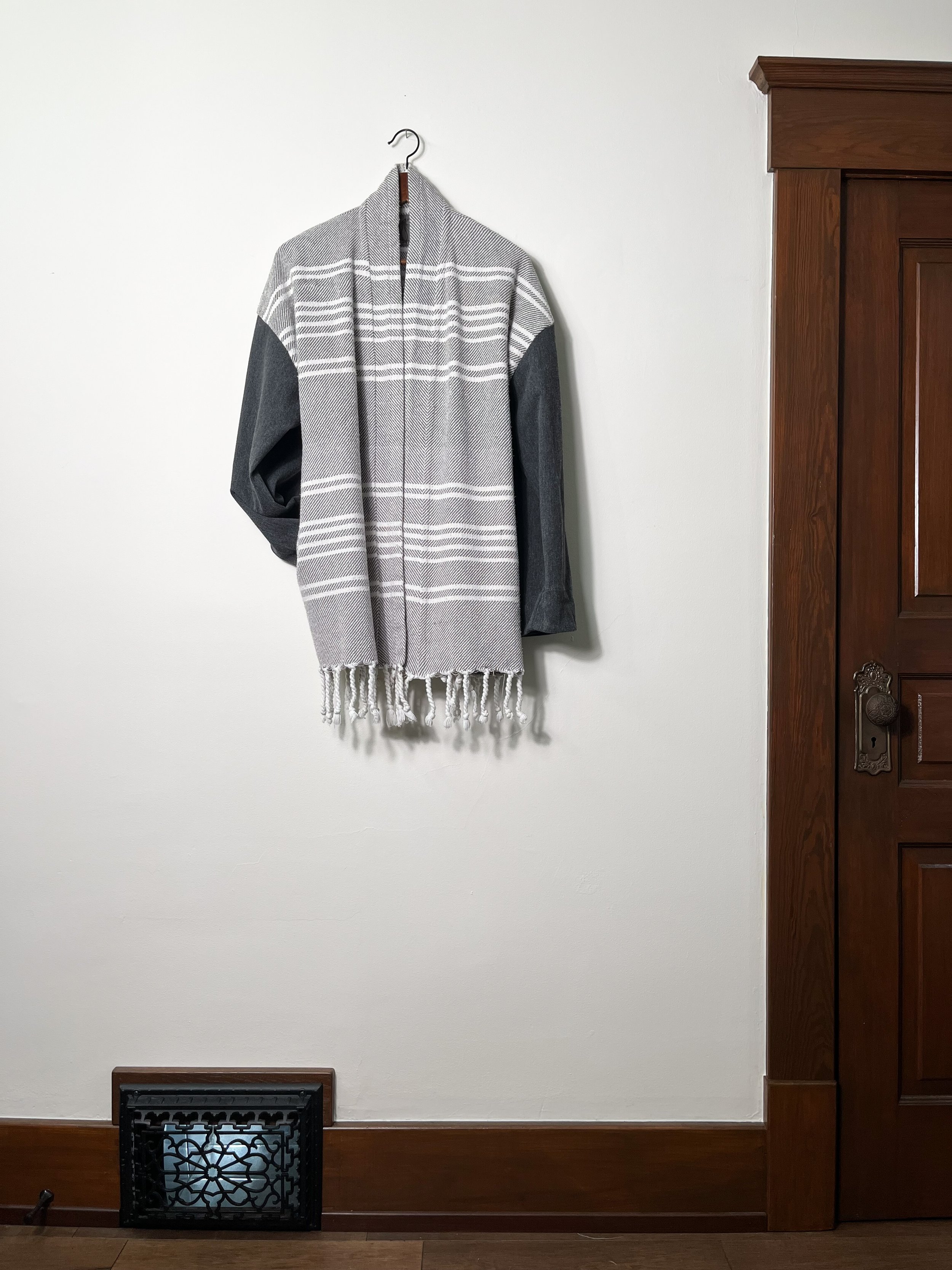 Cotton Kimono Jacket -  Smokey White Weave - Open size MD-XXL