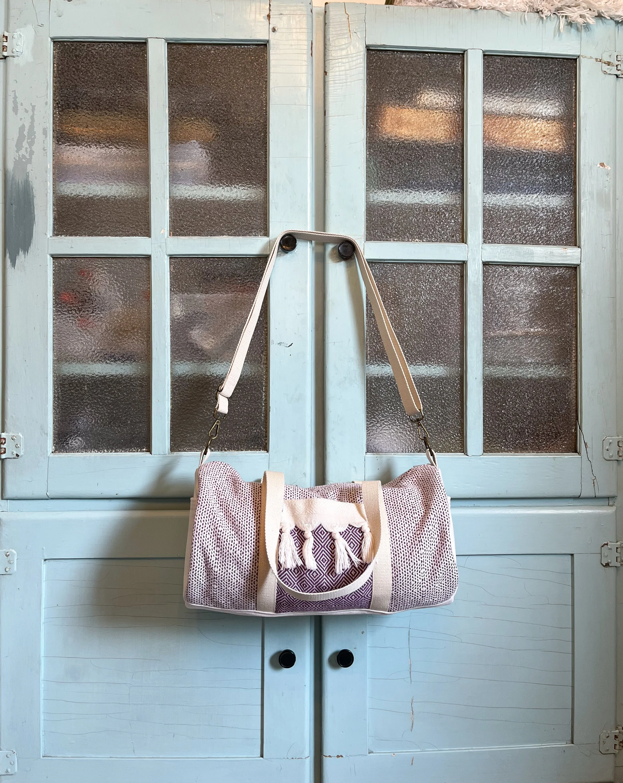 Daily Duffle - Denim & Woven Aubergine Cotton