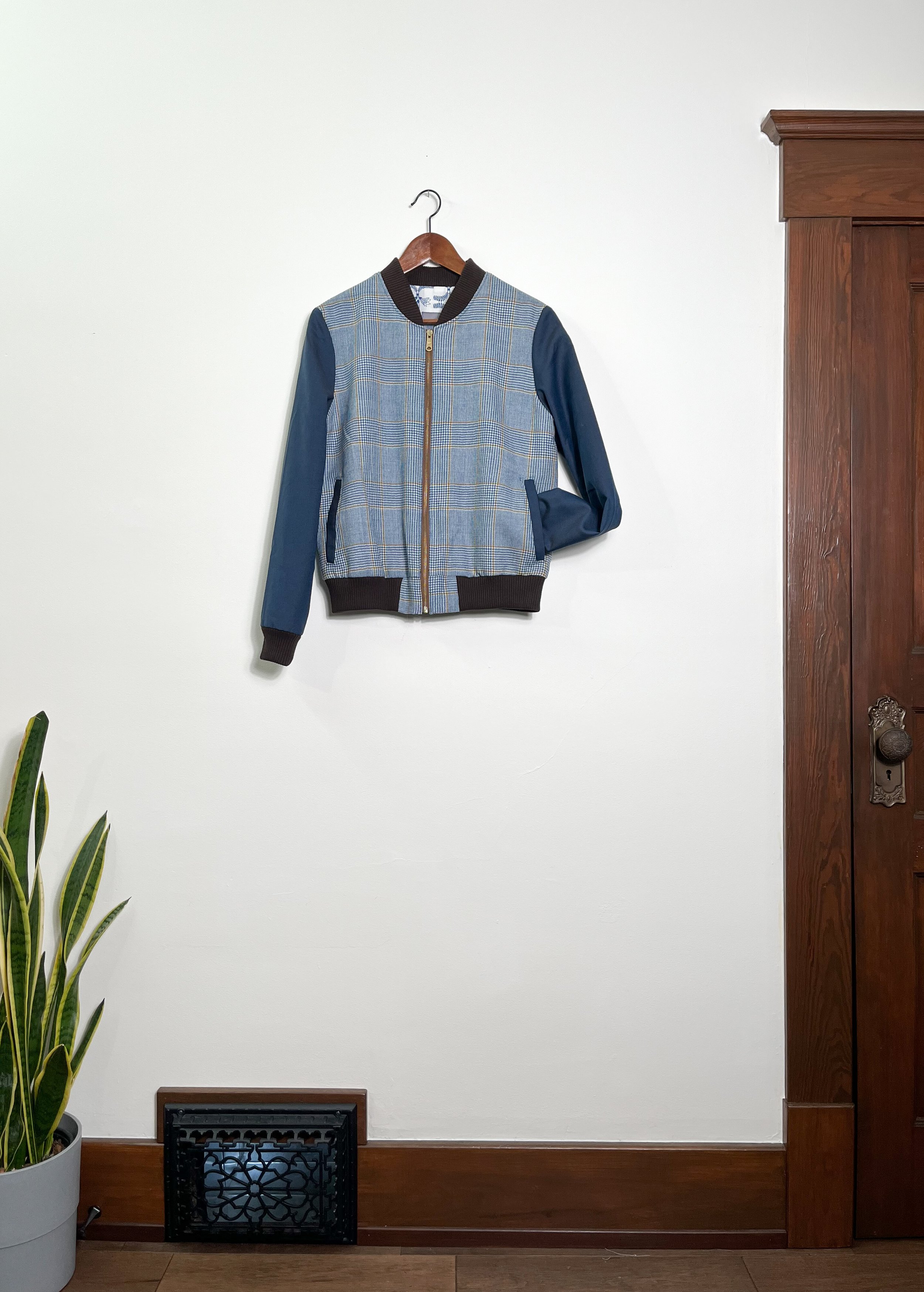 Houndstooth & Indigo Wool Bomber Jacket - MD