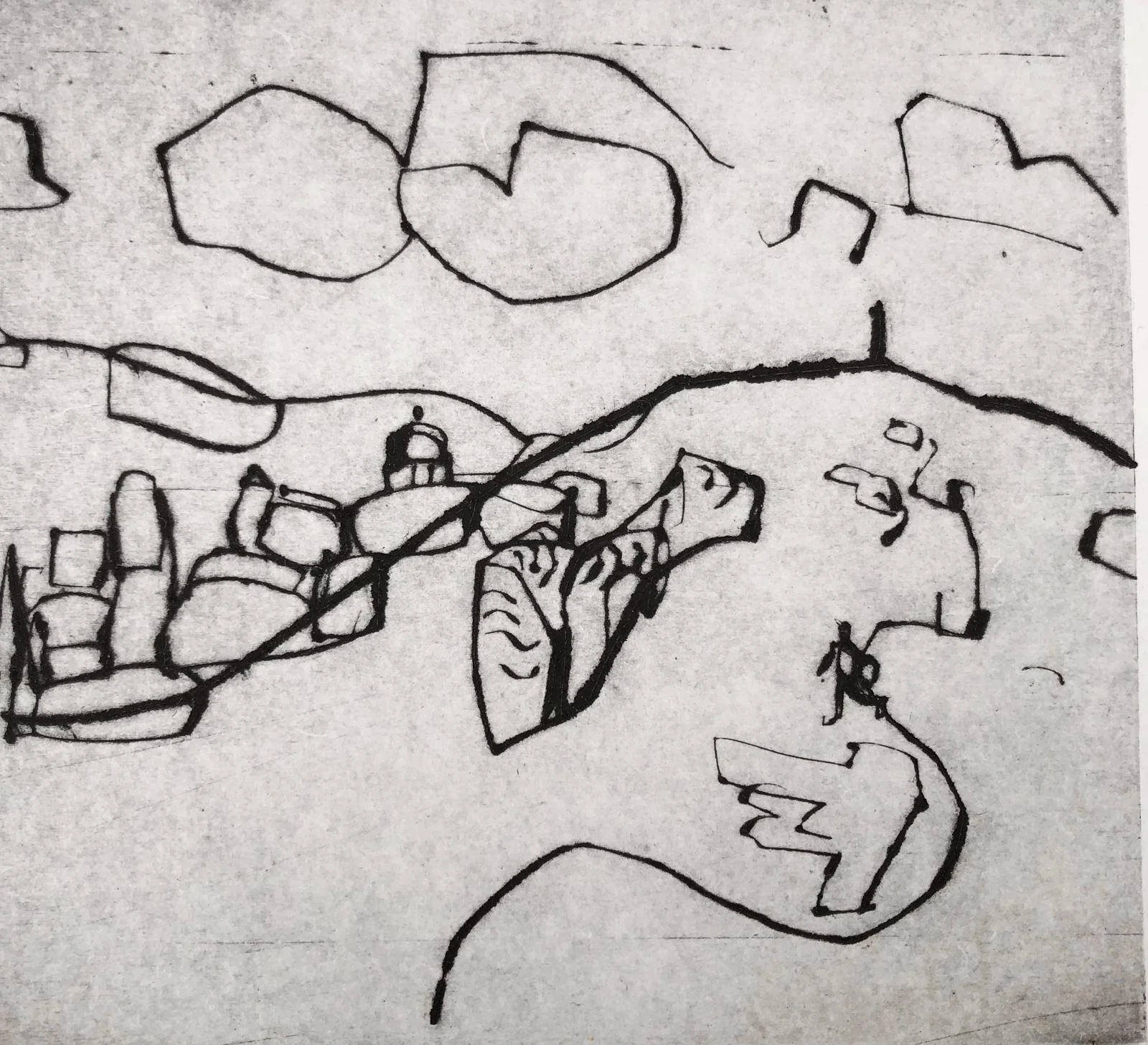 A Ridgeway walk. Drypoint etching. Edition of 12