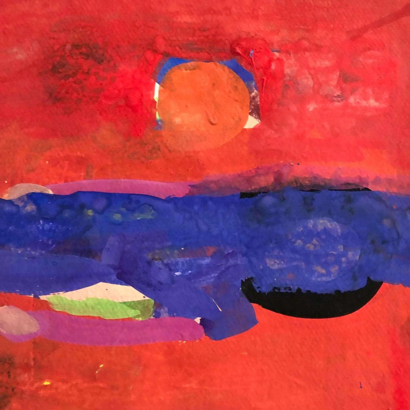 Autumn sunset, Ringstead Bay. Gouache on Khadi paper. 25 x 25 cm