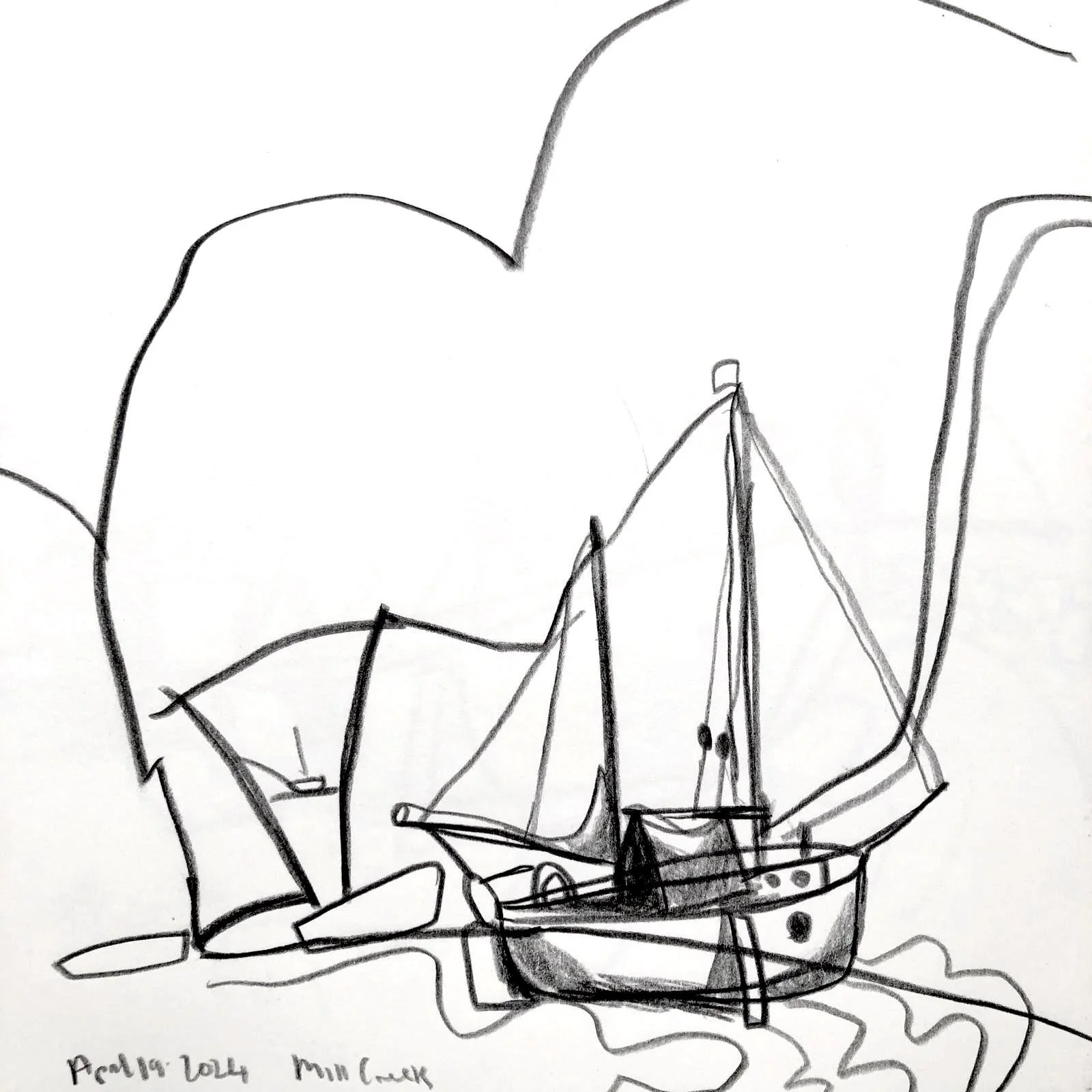 At Mill Creek, River Dart. 19 x 19 cm. Conte on white cartridge.