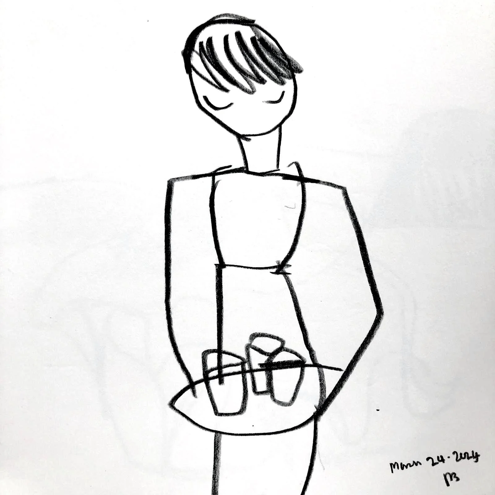 First Day, Red Brick Cafe. 19 x 19 cm. Conte on white cartridge.