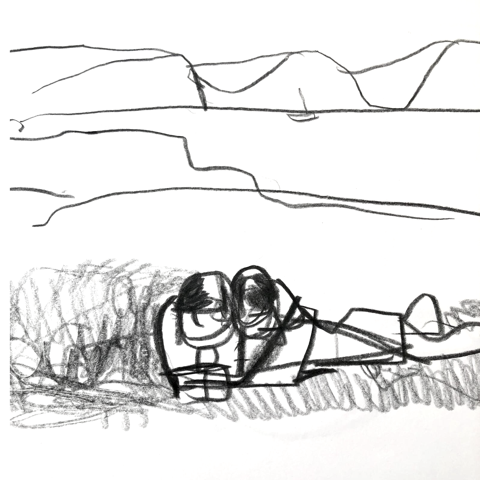 Youngsters, Portland Bill. 19 x 19 cm. Conte on white cartridge.