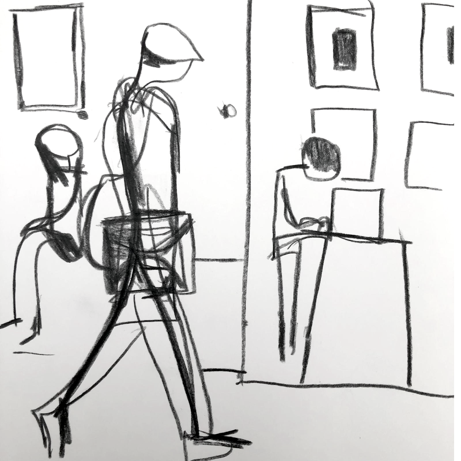 The fun of the Fair. 19 x 19 cm. Conte on white cartridge.