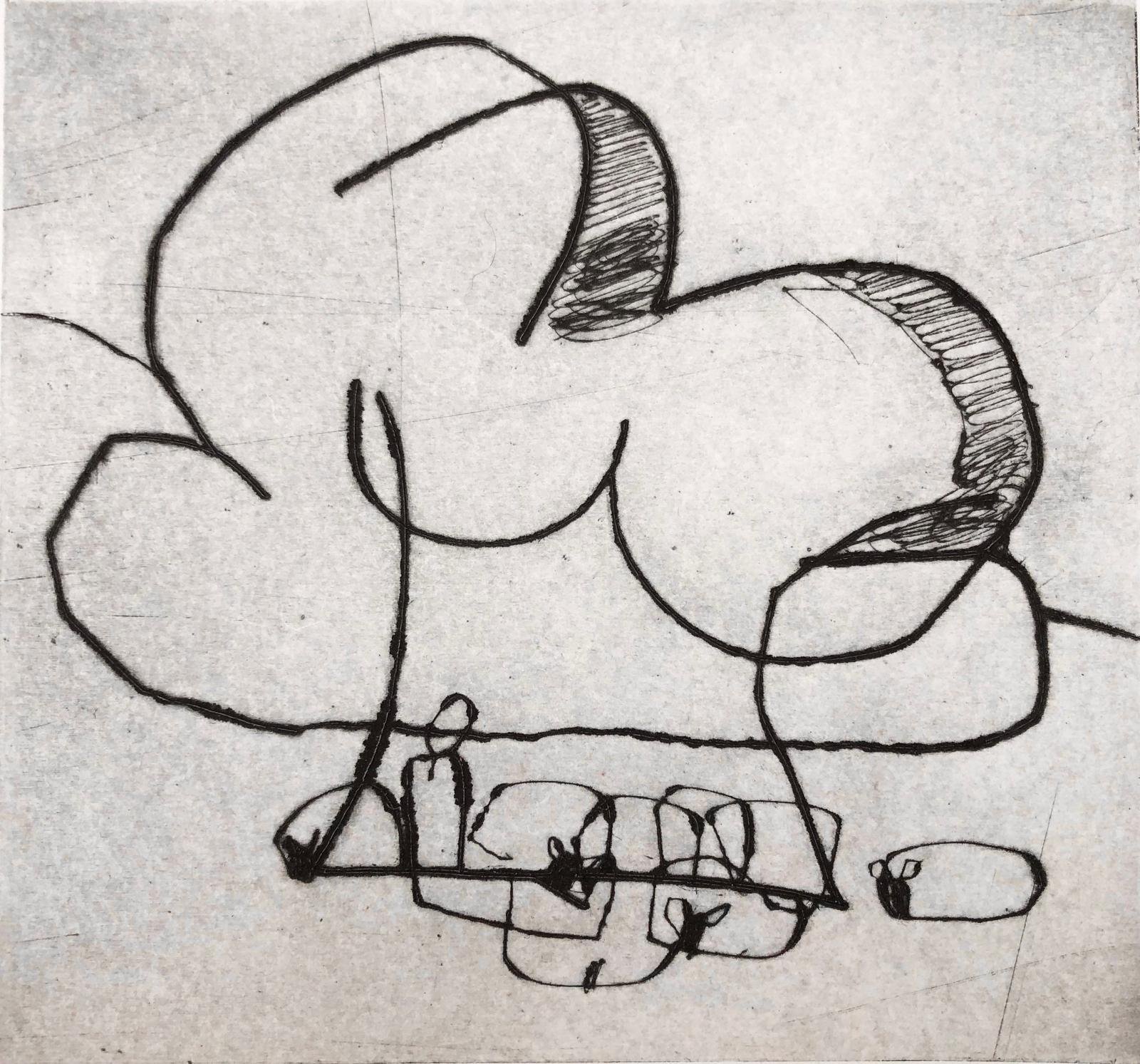 Gabriel Oak and his flock. Drypoint etching. Edition of 12