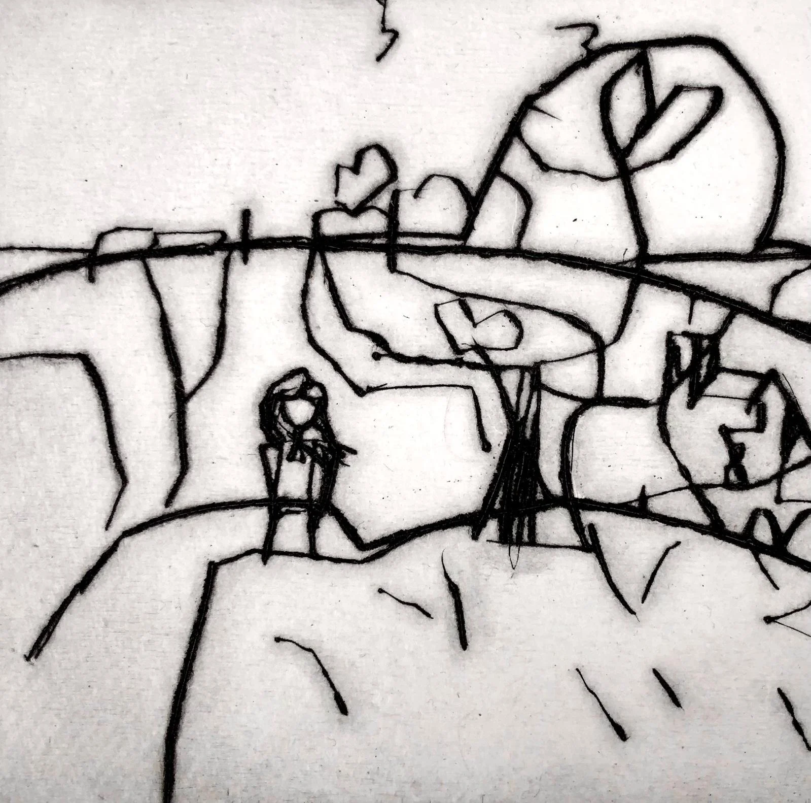 On a country lane. Drypoint etching. Edition of 12