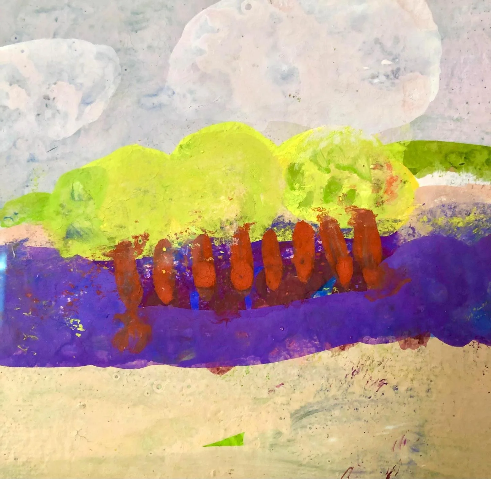 Trees in Spring. Gouache on Khadi paper. 25 x 25 cm