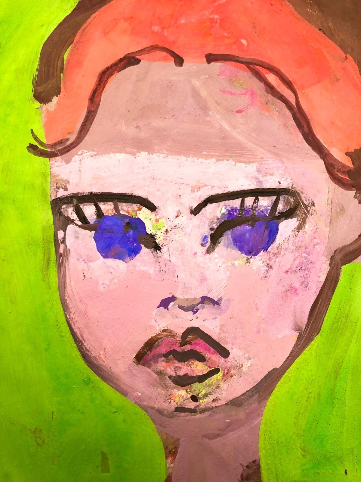 Head of a girl. Gouache on Khadi paper.