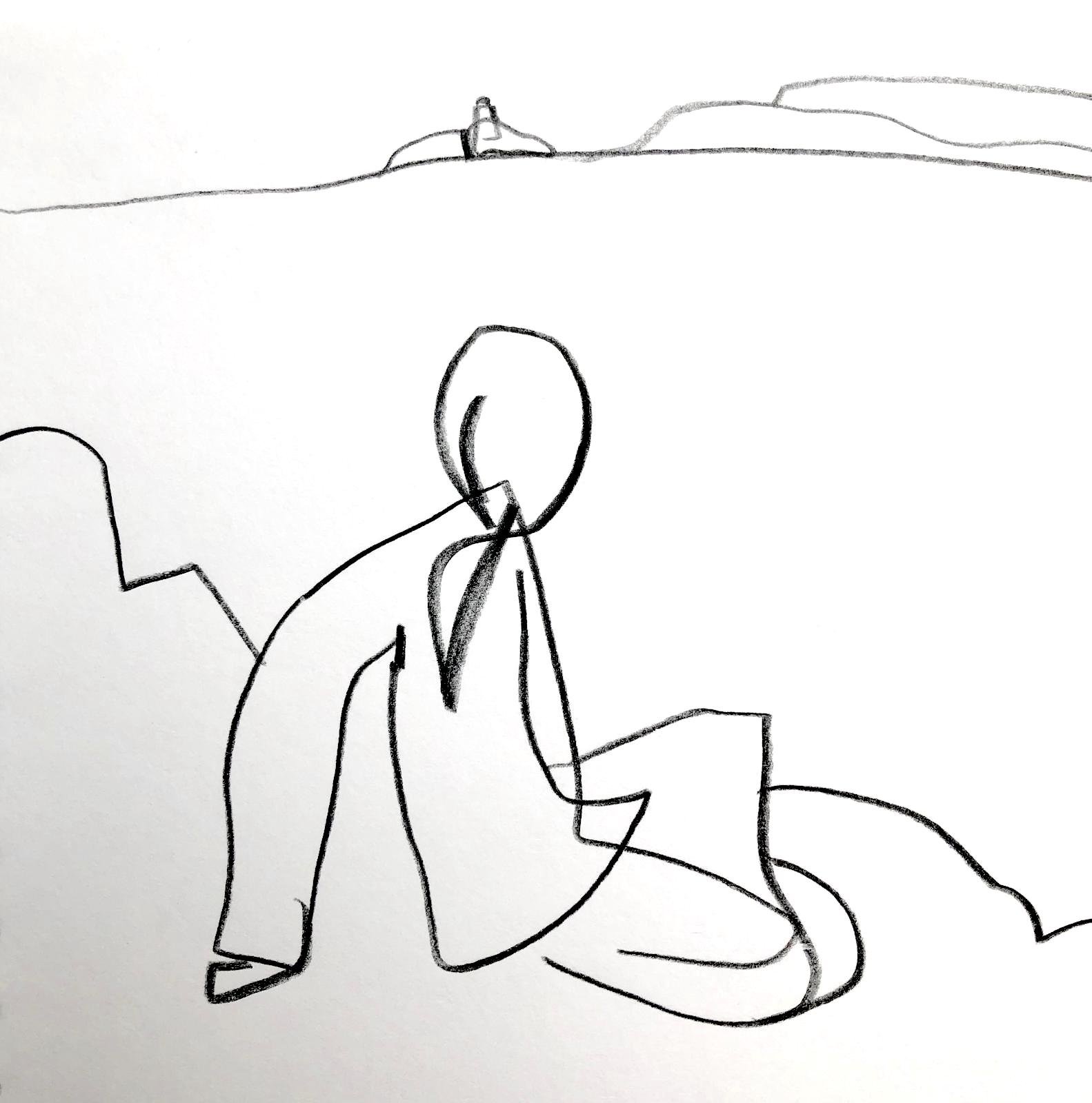 Gabriella at Carbis Bay. 19 x 19 cm. Conte on white cartridge.