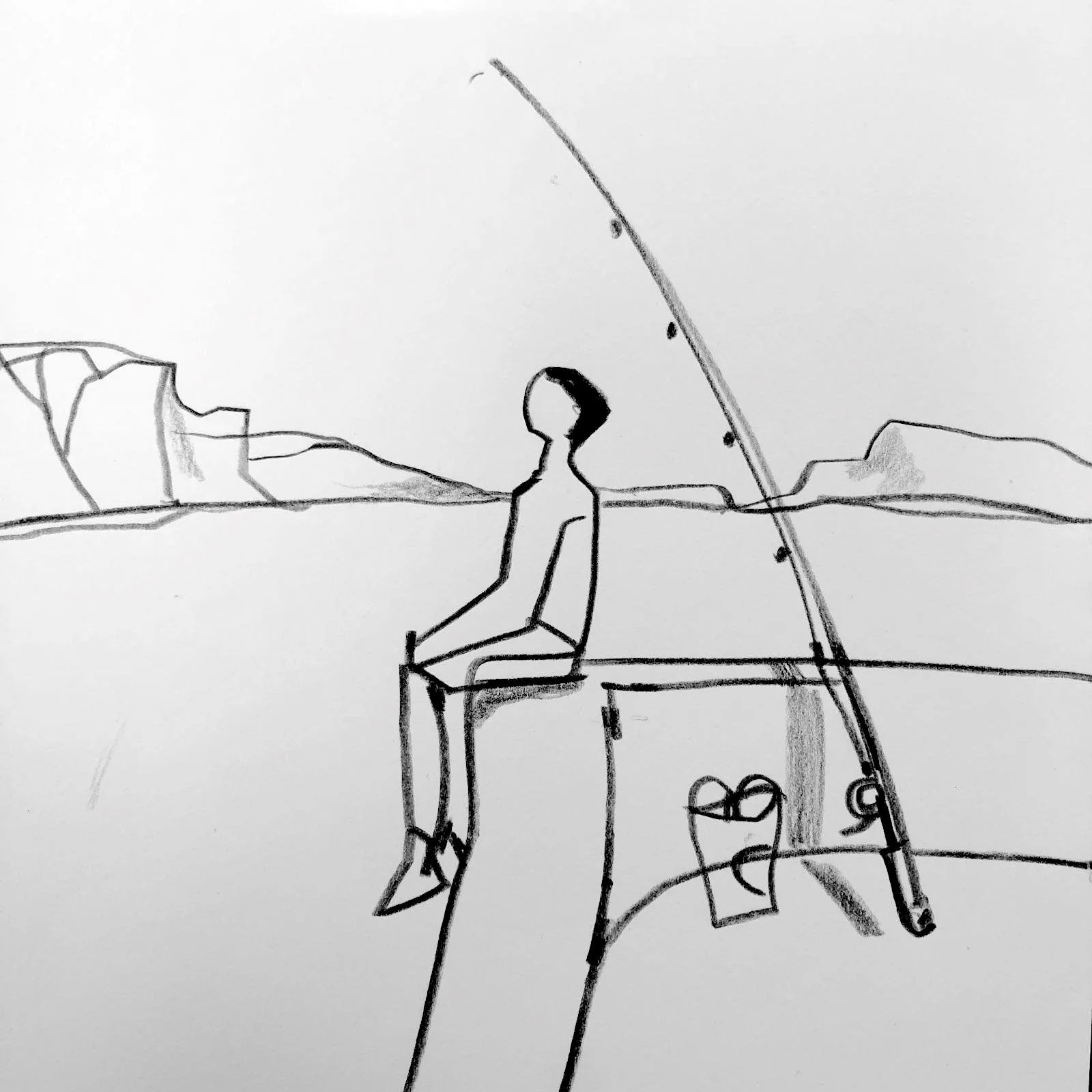 At West Bay Harbour. 19 x 19 cm. Conte on white cartridge.