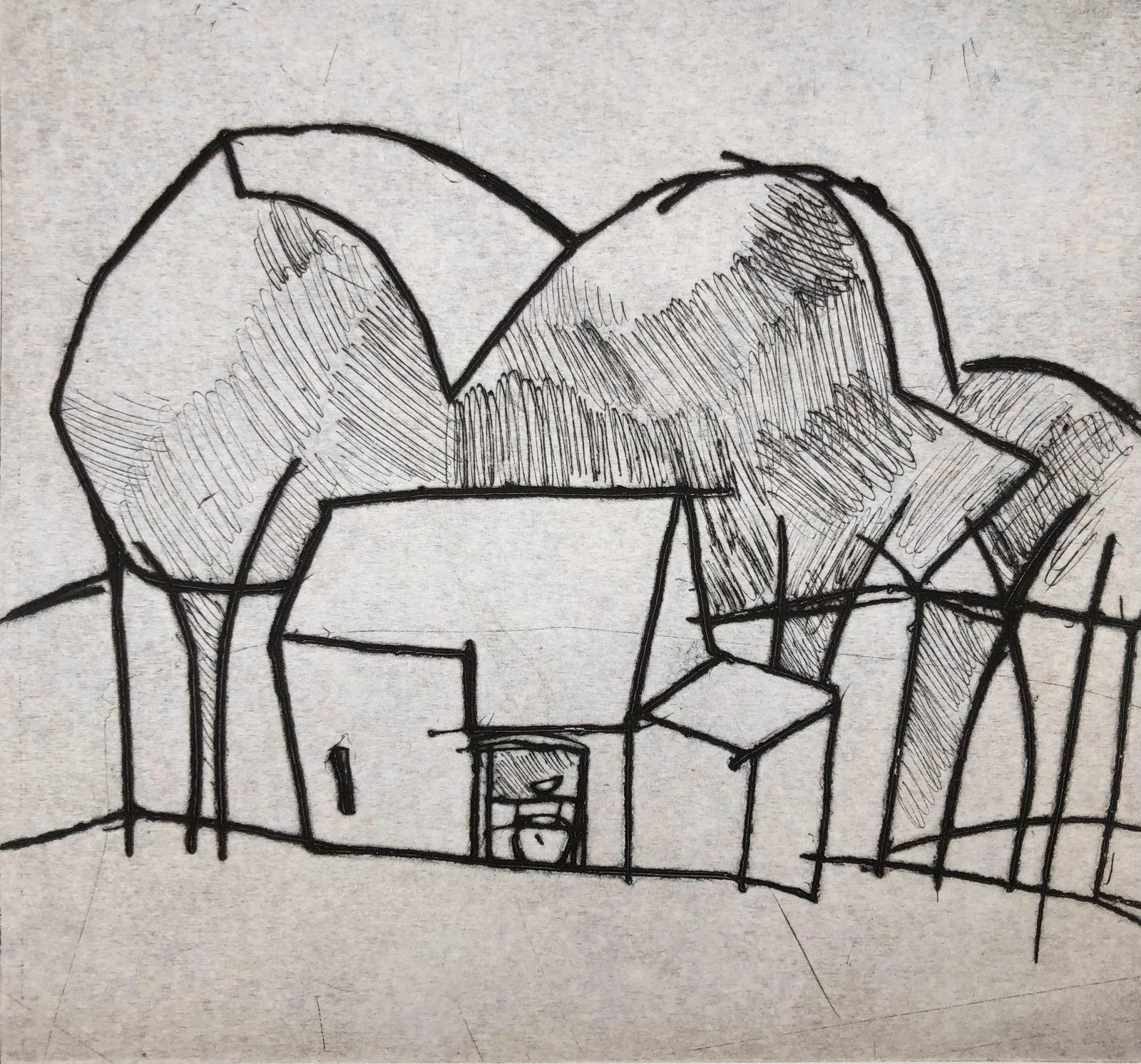 The Potting shed. Drypoint etching. Edition of 12