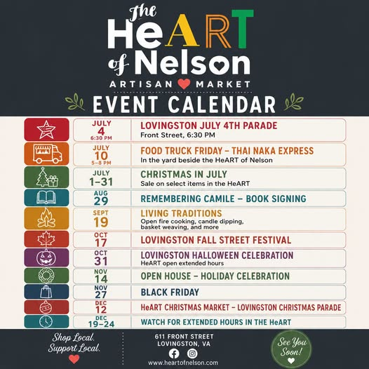 HeART of Nelson 2026 Event Calendar