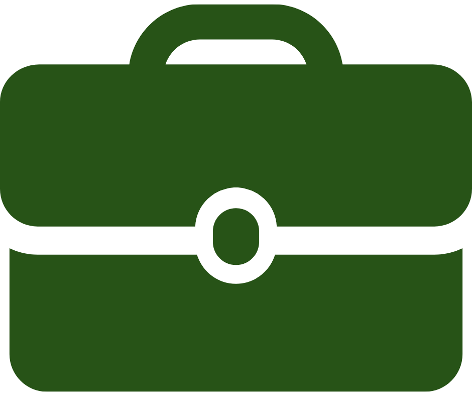 Icon of a green briefcase with a handle and a clasp in the center.