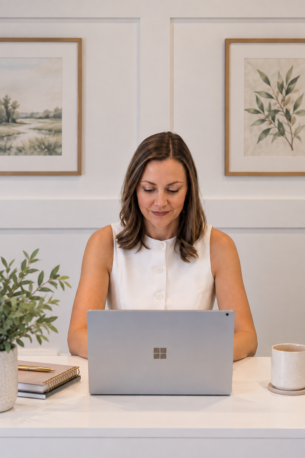Stephanie Musick at her desk at Exodus Wellness, a pediatric functional medicine practice in Virginia.