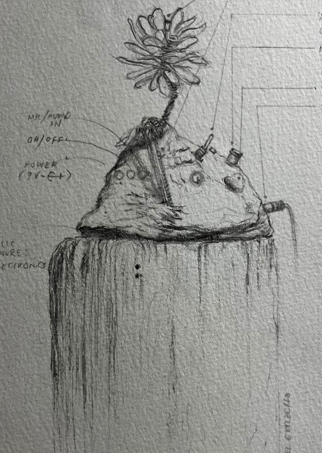 pagkamalikhain III
(voice modulator no.3)
8” x 6 1/2” x 6 1/2”
Circuit, Magnetic wire,
electret mic, clay, resin
2024