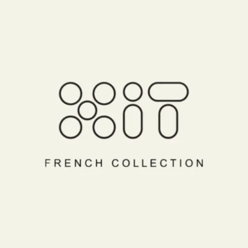 Logo avec des formes géométriques formant le mot 'OUI' et le texte 'FRENCH COLLECTION' en dessous.