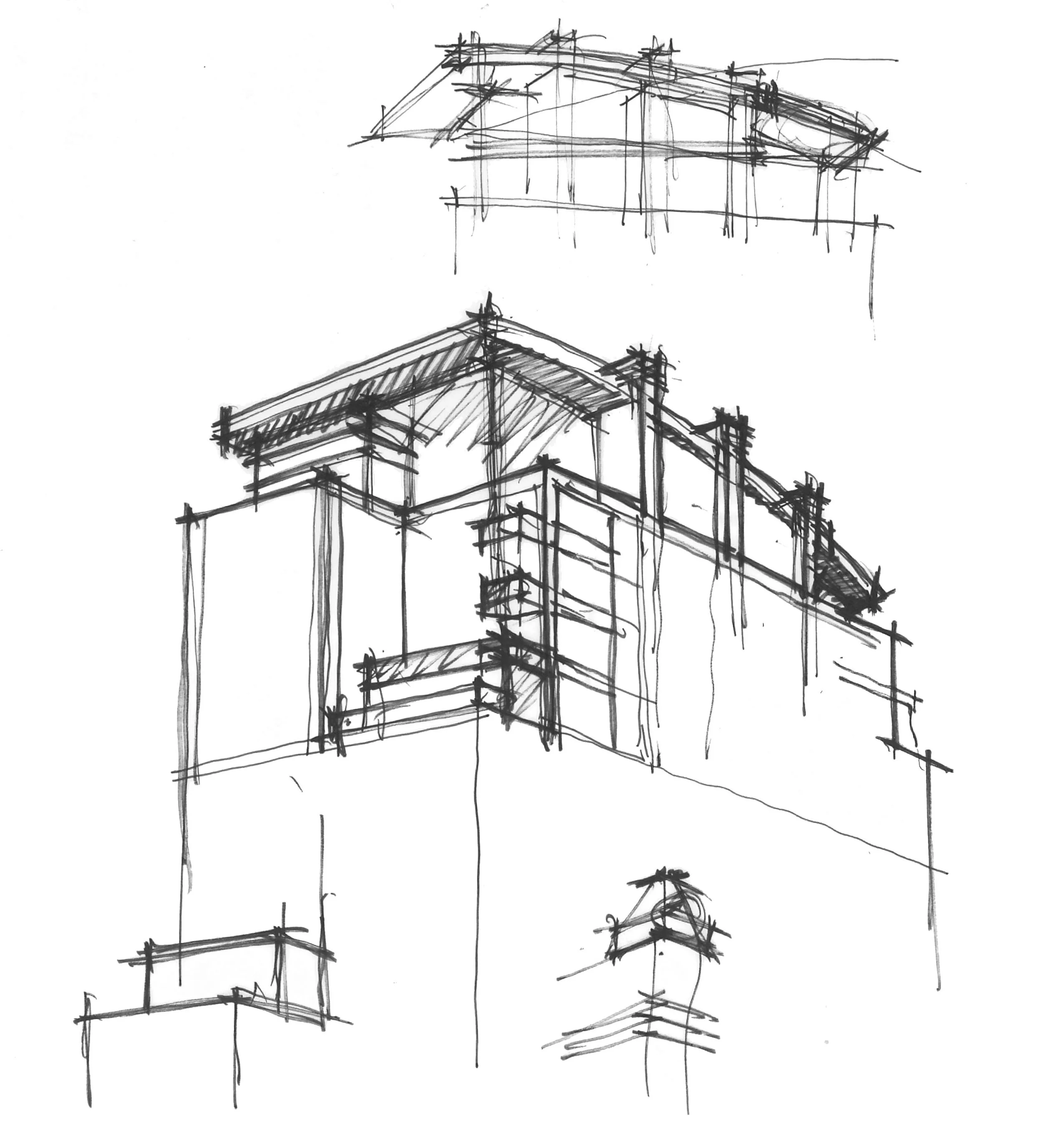 Hand drawn sketch of the top of a building