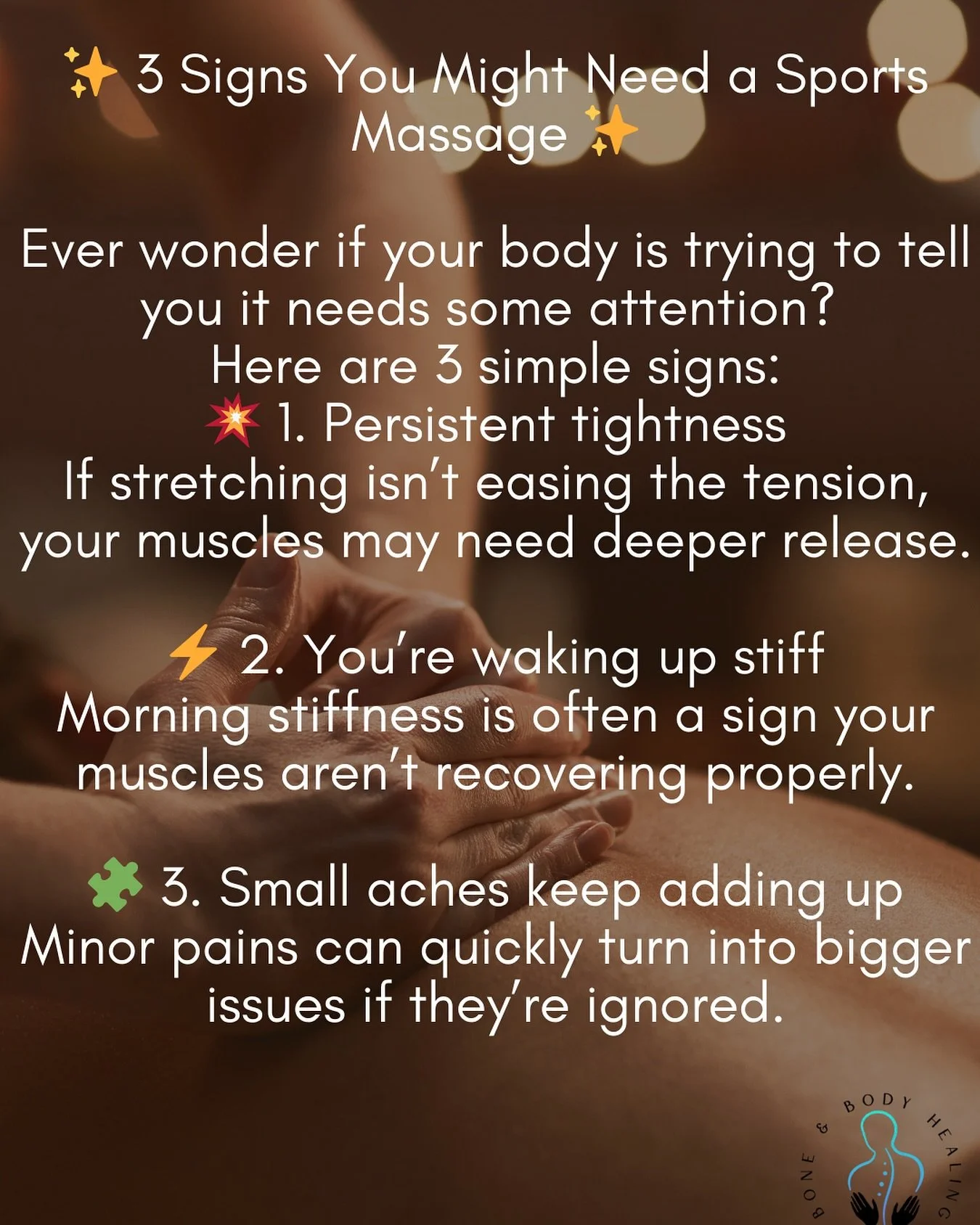 Feel tense, see or stiff lately? Your body might be due some TLC 💫 Remember sport massages aren&rsquo;t just for athlete&rsquo;s! Not sure what you need drop me a message