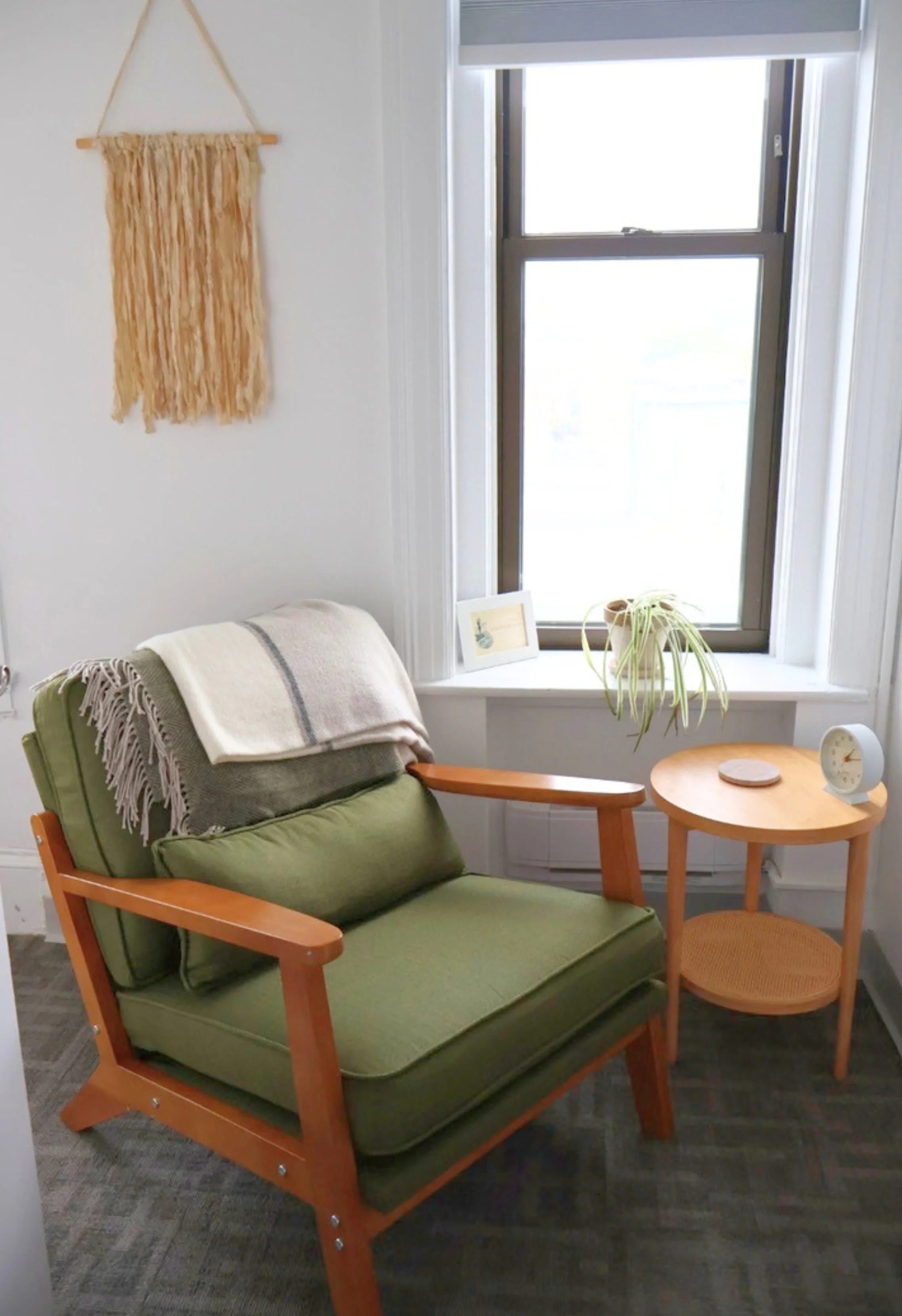 Welcoming therapy office with comfortable seating and natural light
